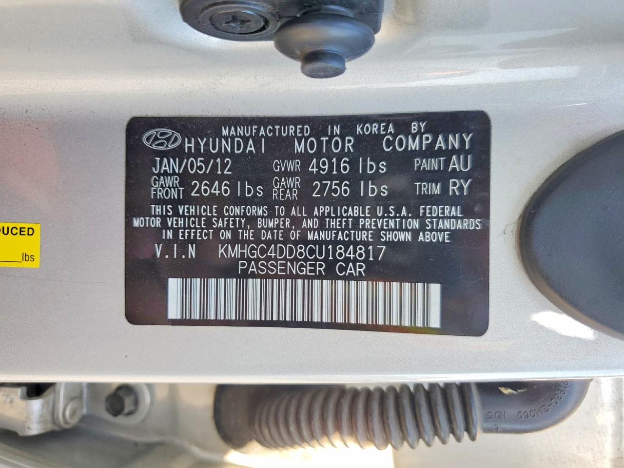 2012 Hyundai Genesis 3.8l Серый vin: KMHGC4DD8CU184817