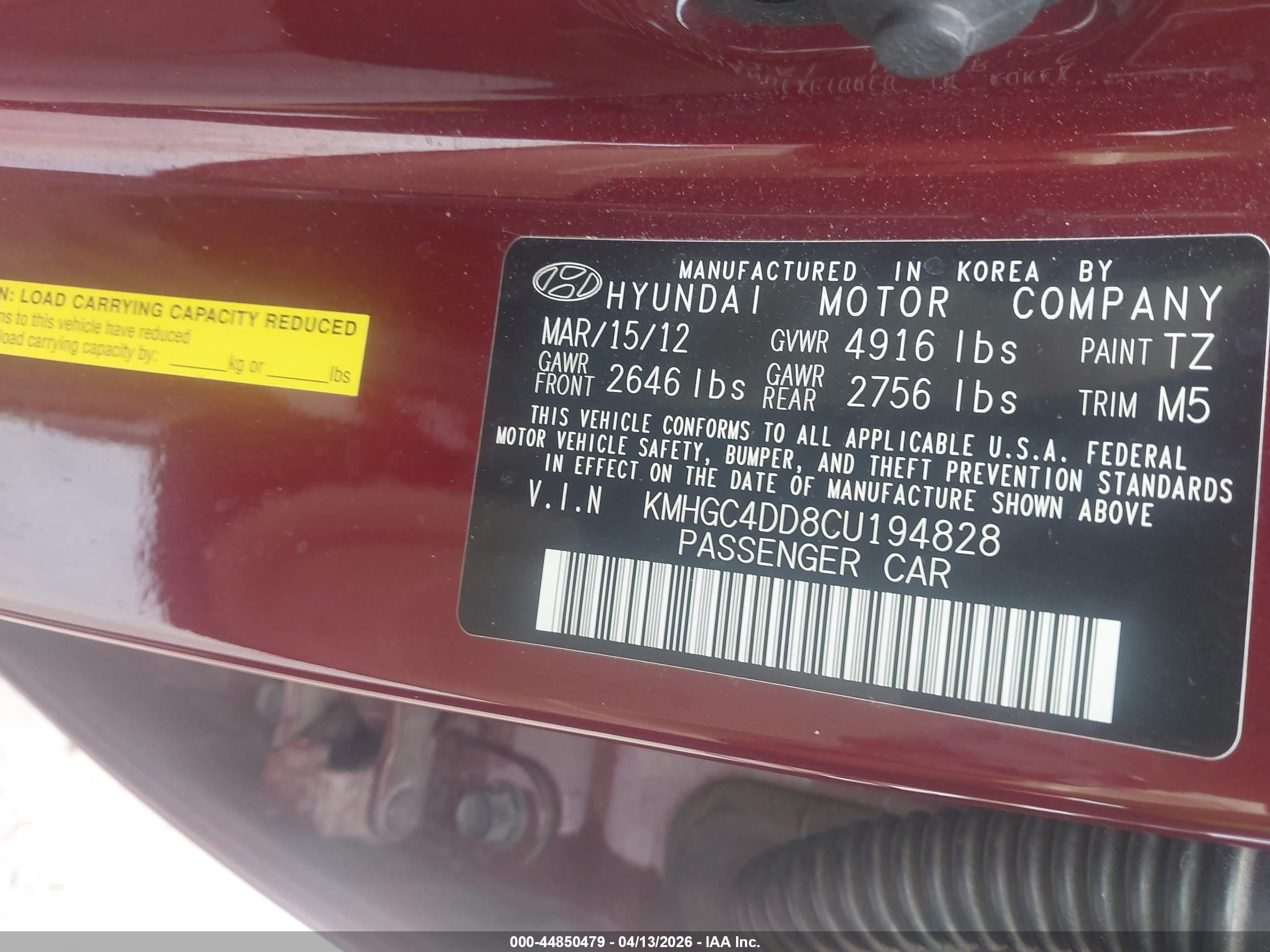 2012 Hyundai Genesis 3.8 Red vin: KMHGC4DD8CU194828