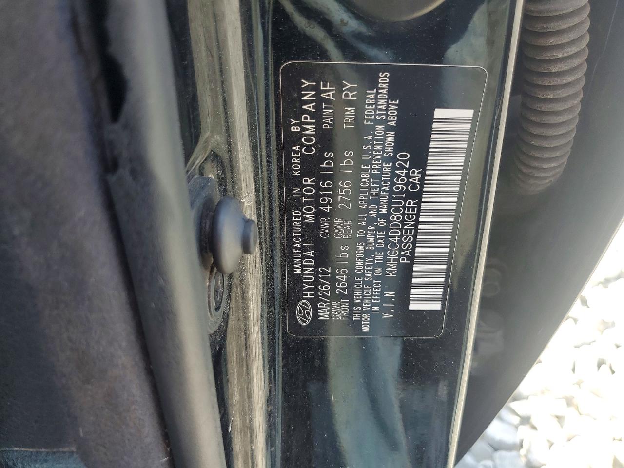 2012 Hyundai Genesis 3.8l Black vin: KMHGC4DD8CU196420