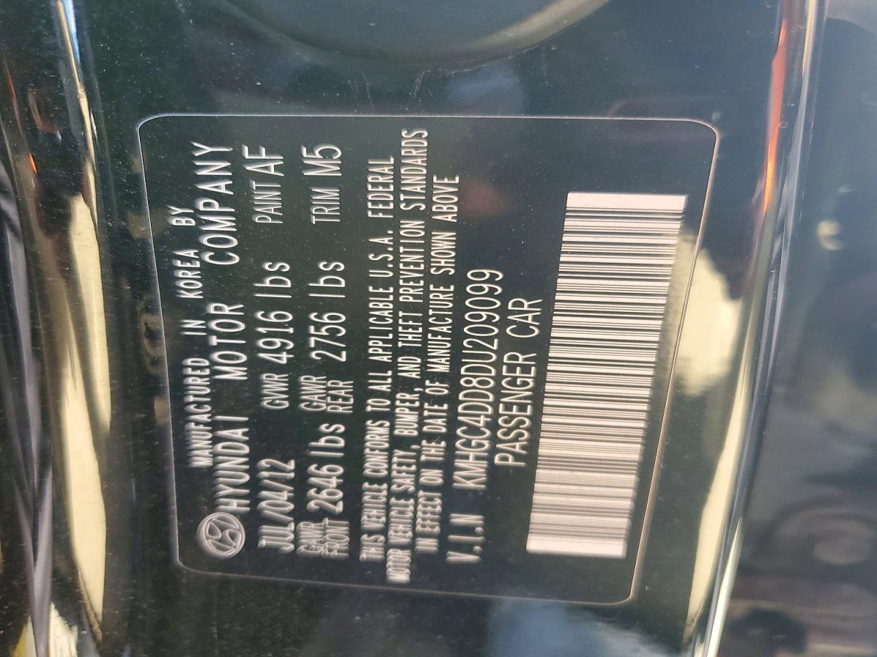 2013 Hyundai Genesis 3.8l Black vin: KMHGC4DD8DU209099