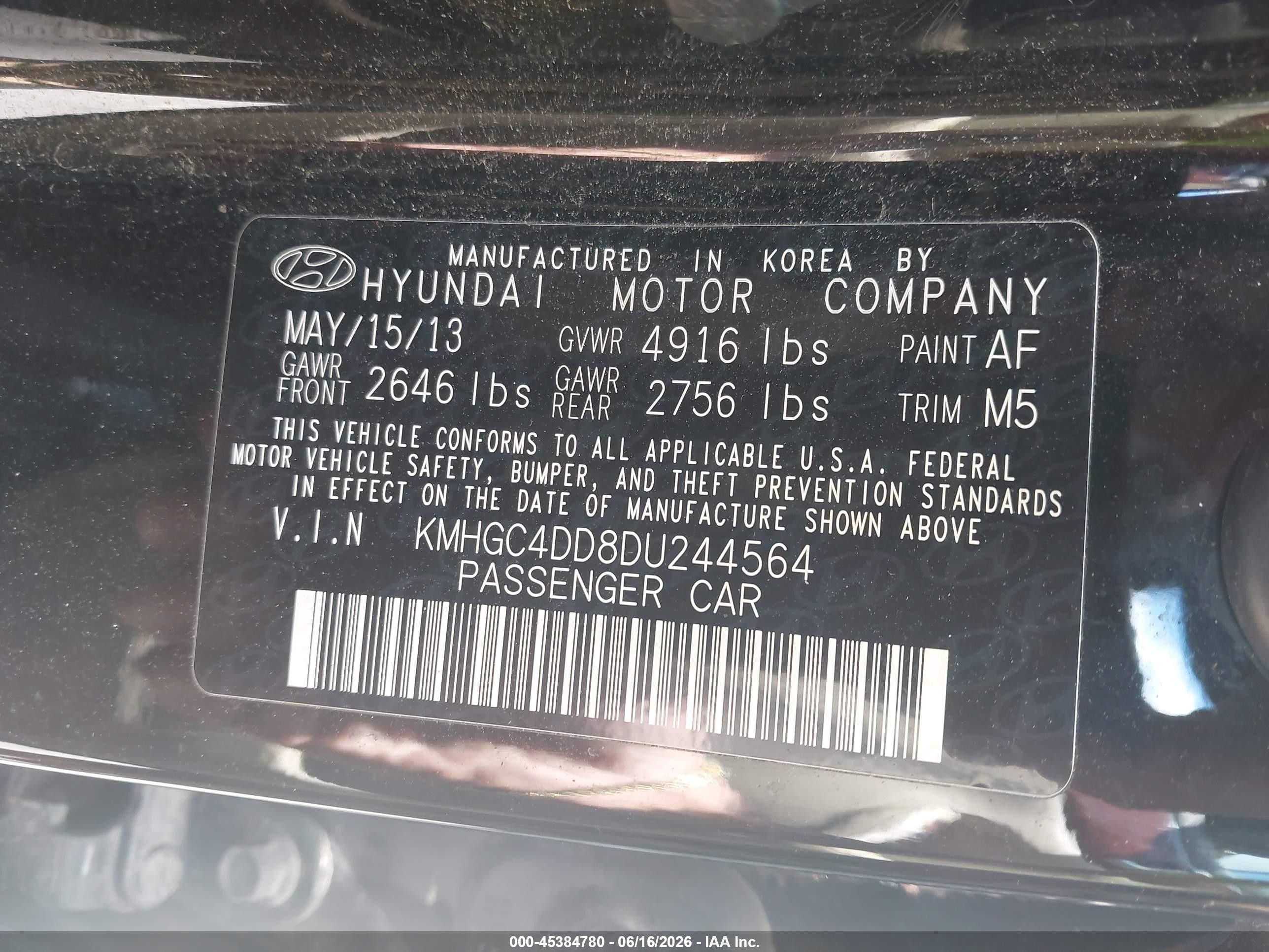 2013 Hyundai Genesis 3.8 Black vin: KMHGC4DD8DU244564