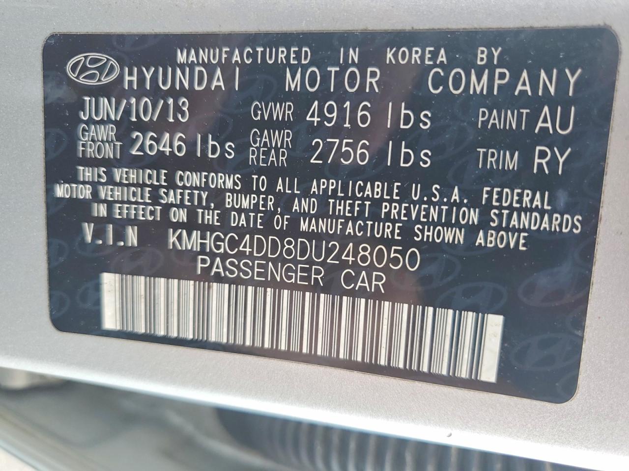2013 Hyundai Genesis 3.8l Silver vin: KMHGC4DD8DU248050