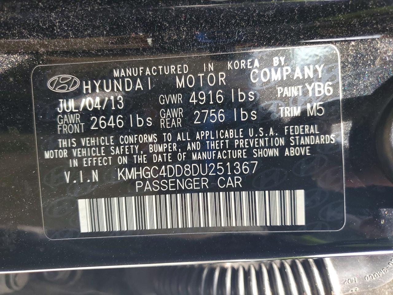 2013 Hyundai Genesis 3.8l Black vin: KMHGC4DD8DU251367