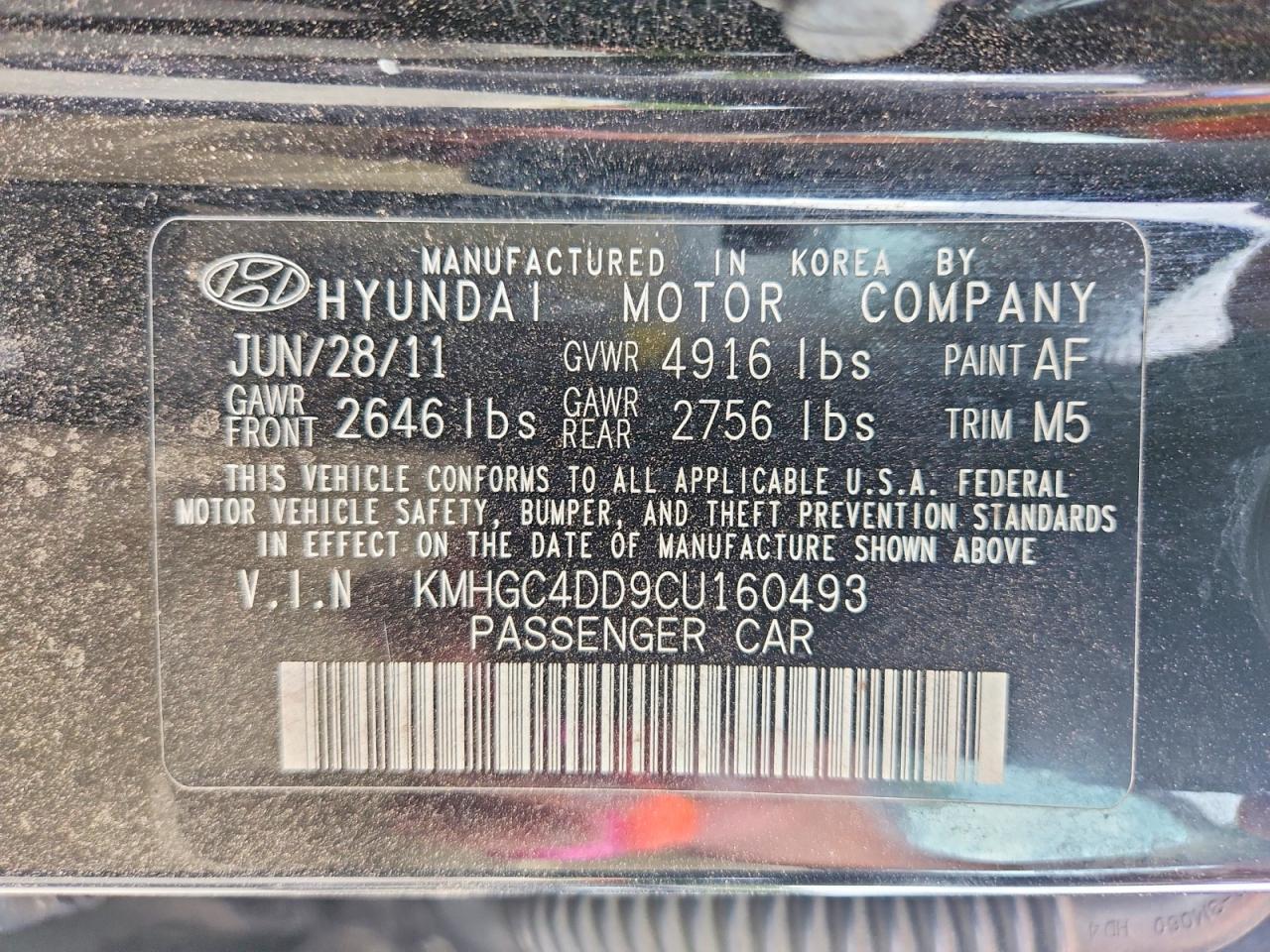 2012 Hyundai Genesis 3.8l Black vin: KMHGC4DD9CU160493