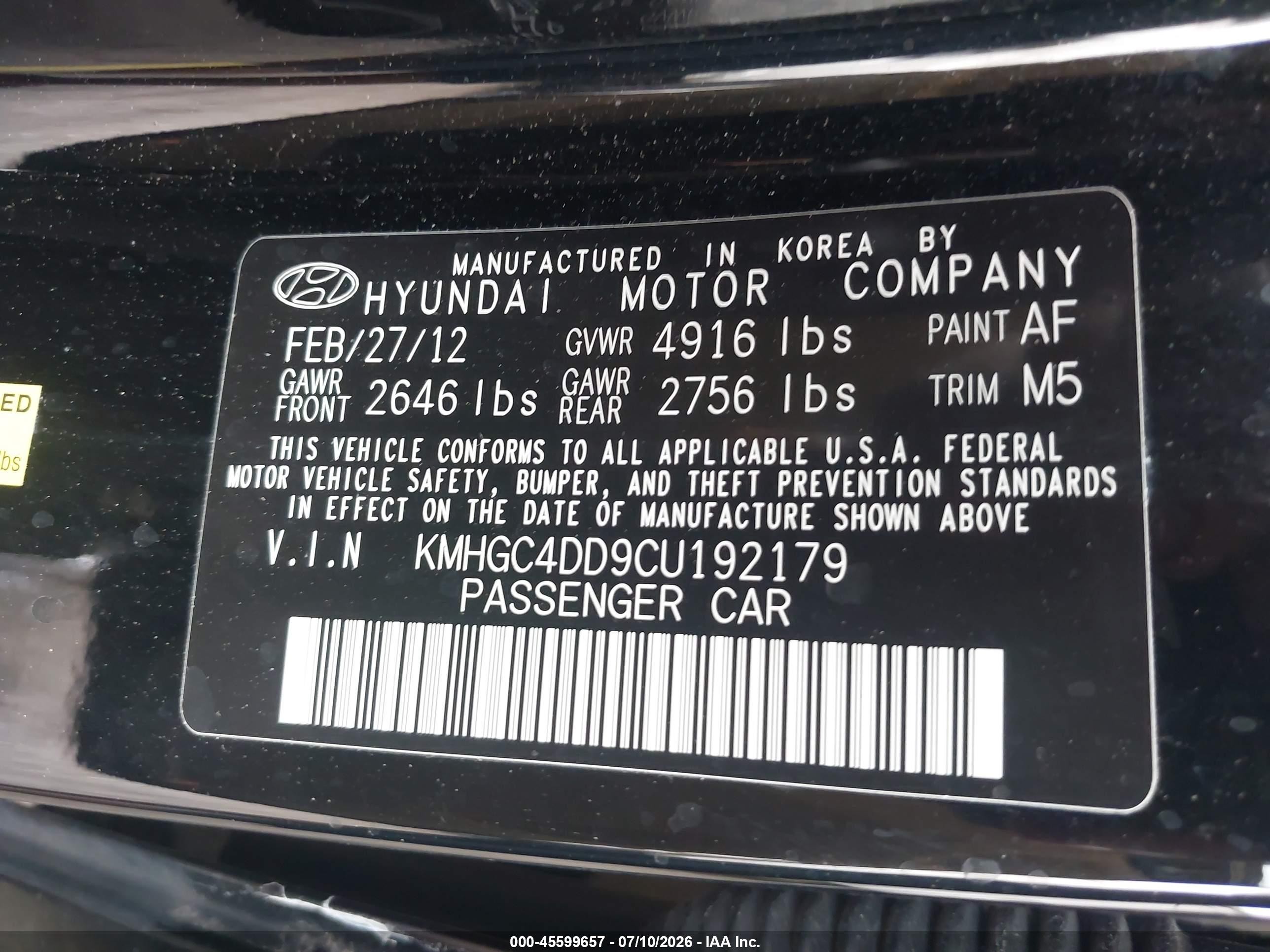 2012 Hyundai Genesis 3.8 Black vin: KMHGC4DD9CU192179