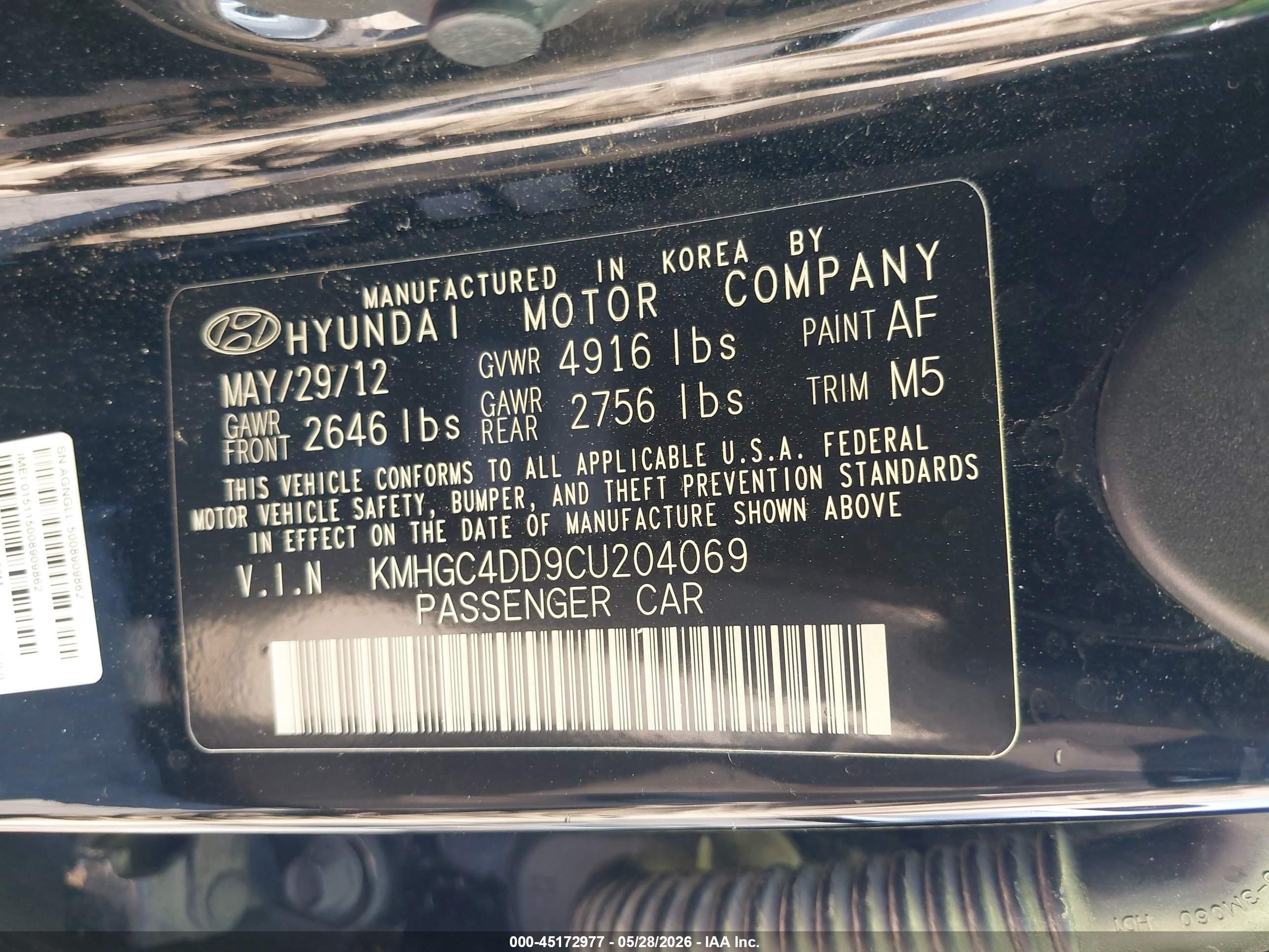 2012 Hyundai Genesis 3.8 Black vin: KMHGC4DD9CU204069