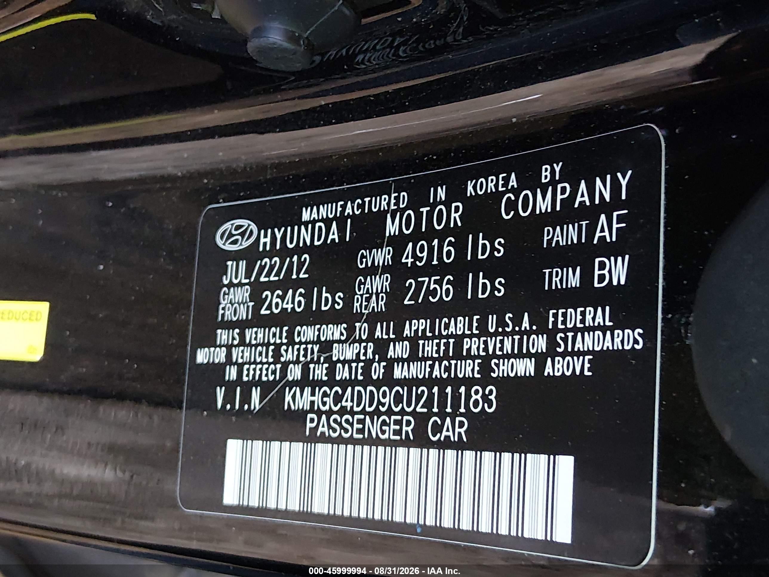 2012 Hyundai Genesis 3.8 Черный vin: KMHGC4DD9CU211183