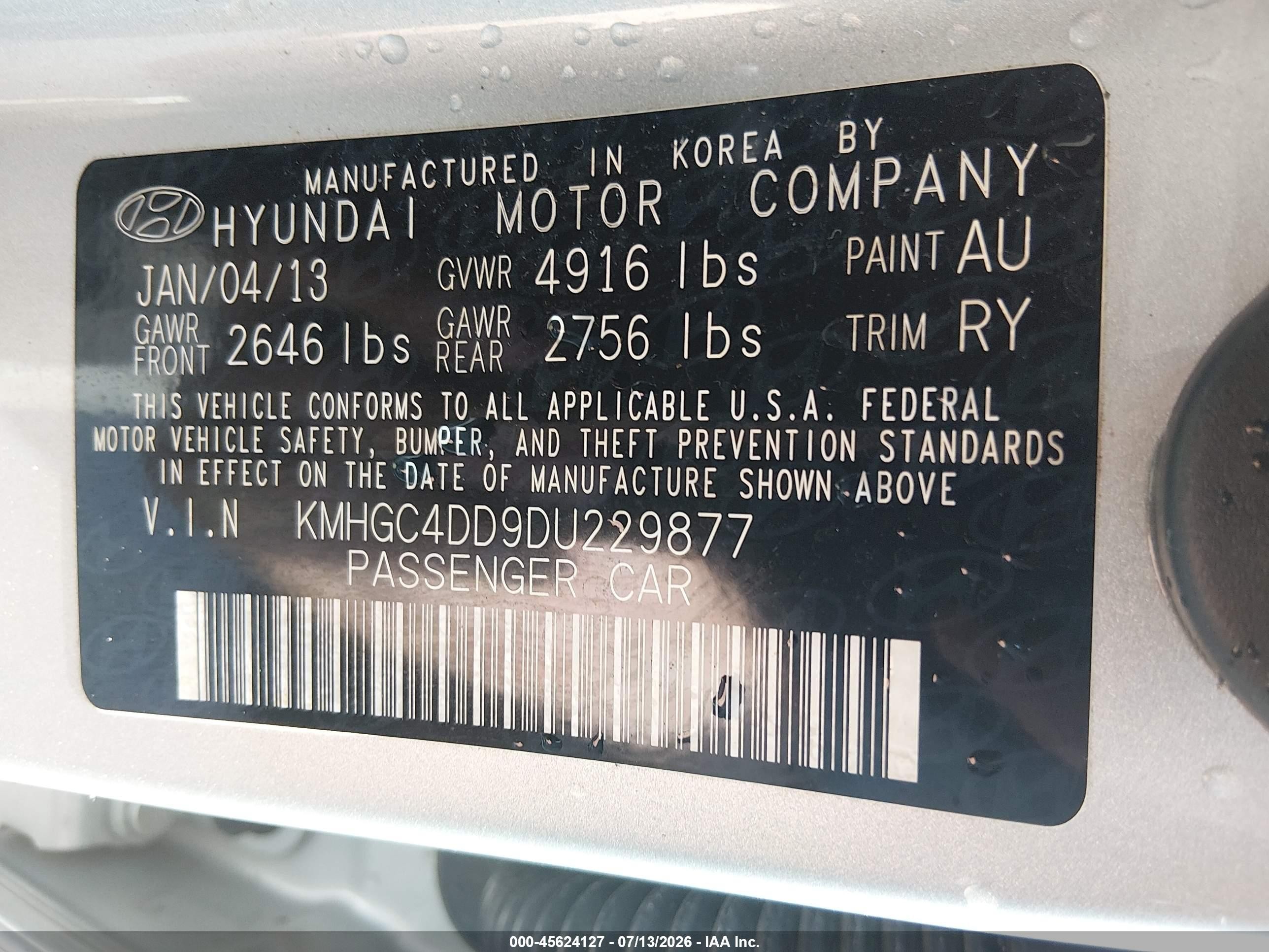 2013 Hyundai Genesis 3.8 Серый vin: KMHGC4DD9DU229877