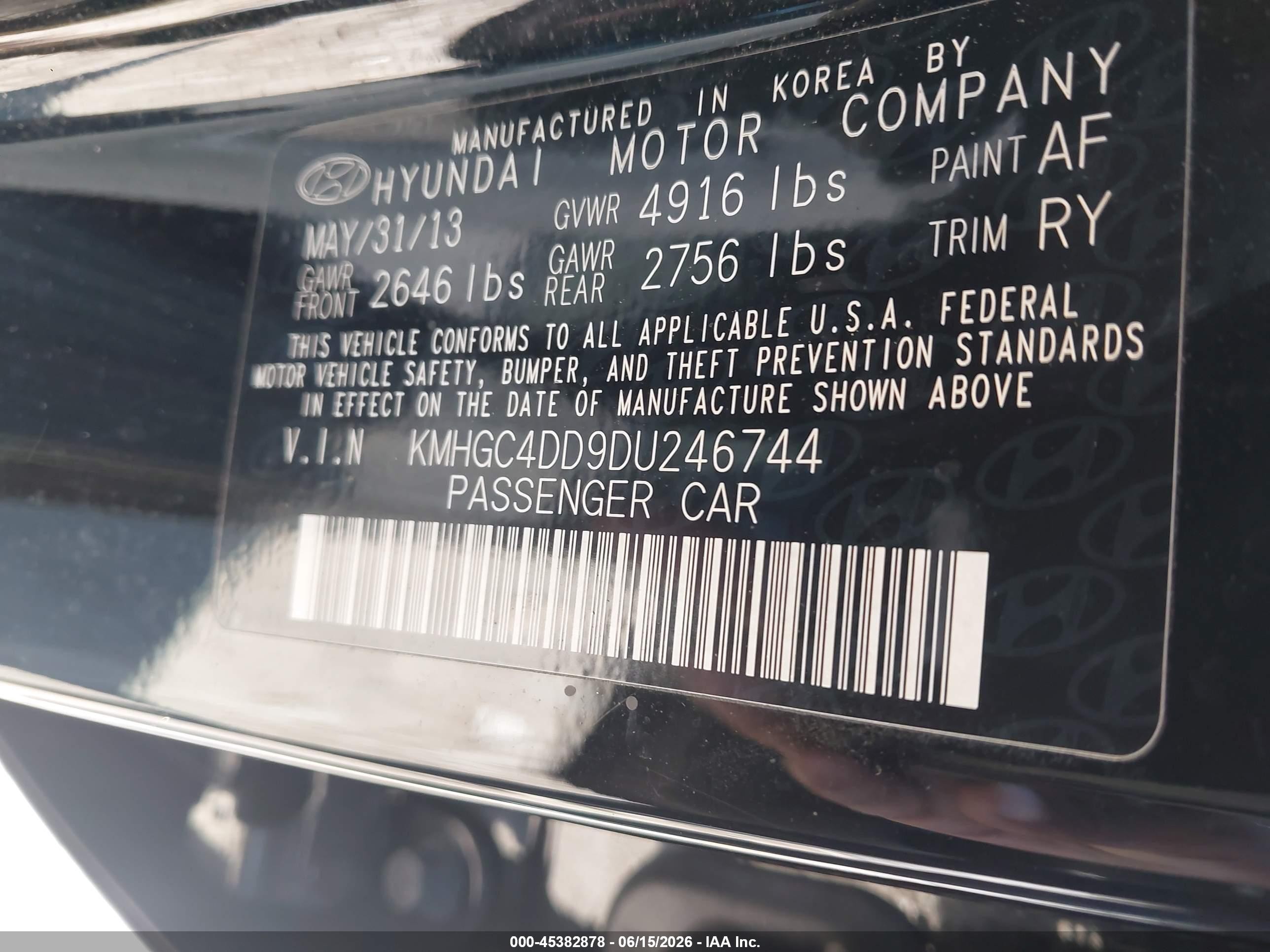 2013 Hyundai Genesis 3.8 Black vin: KMHGC4DD9DU246744