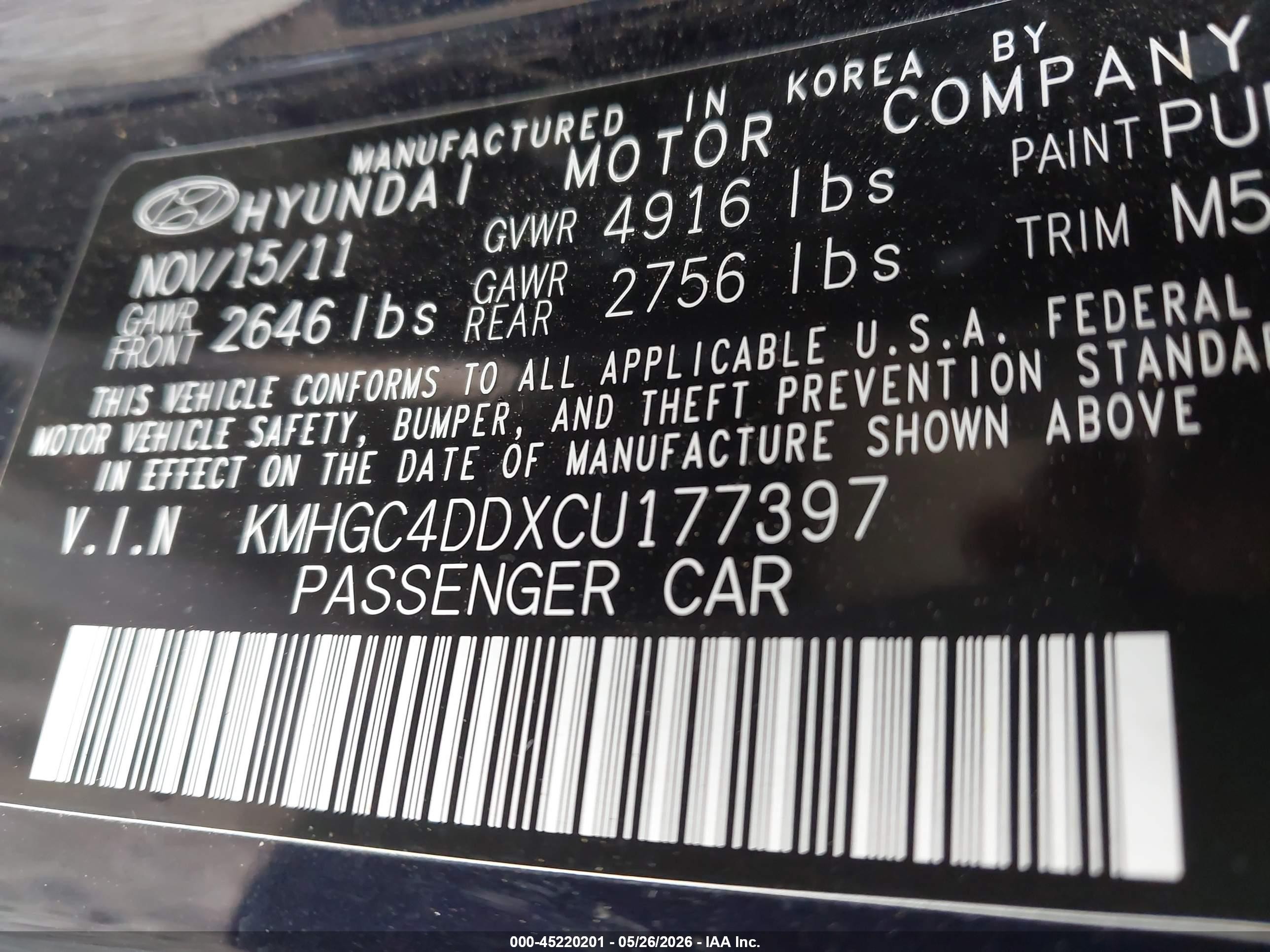 2012 Hyundai Genesis 3.8 Dark Blue vin: KMHGC4DDXCU177397