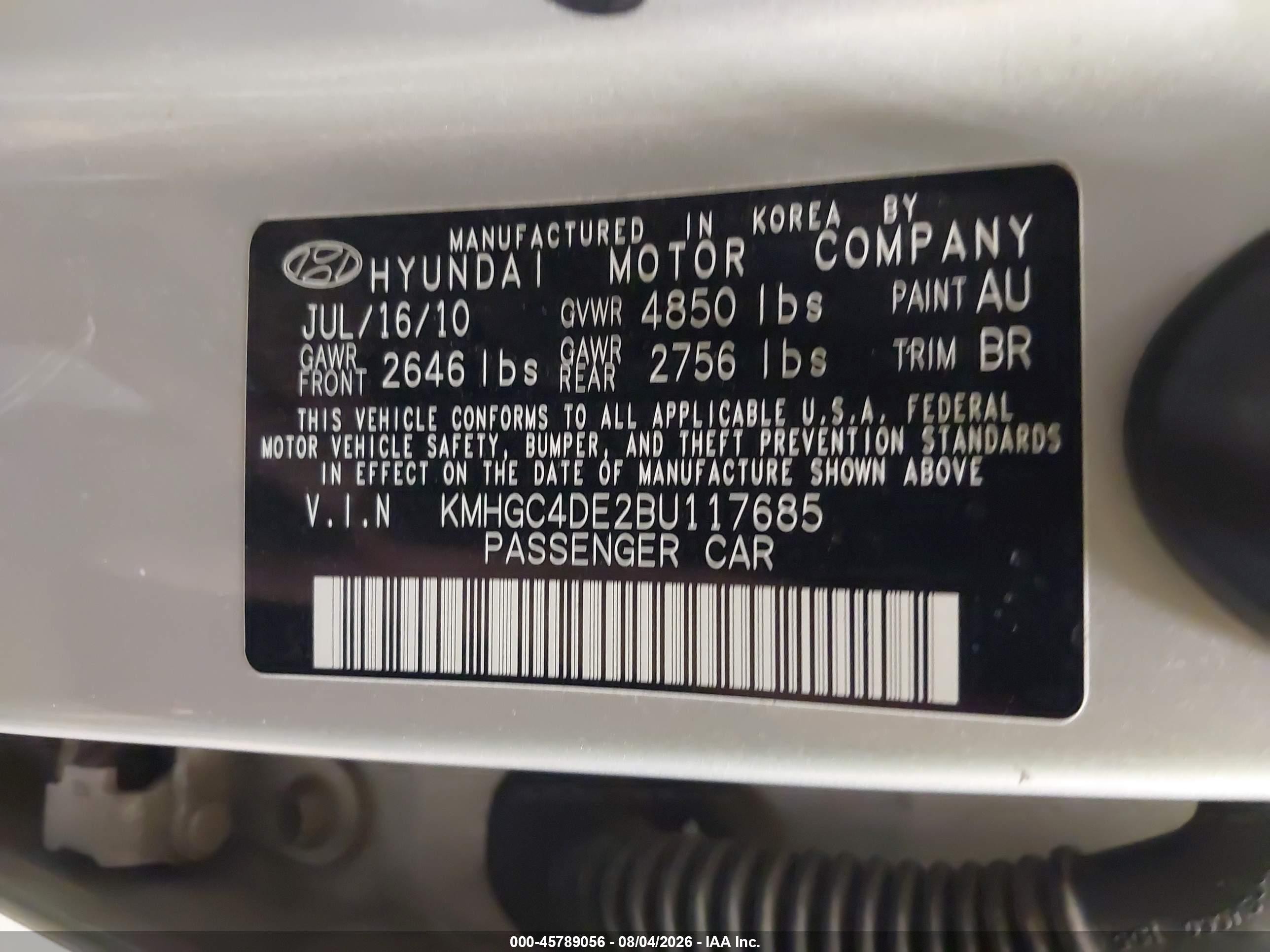 2011 Hyundai Genesis 3.8 Серебряный vin: KMHGC4DE2BU117685