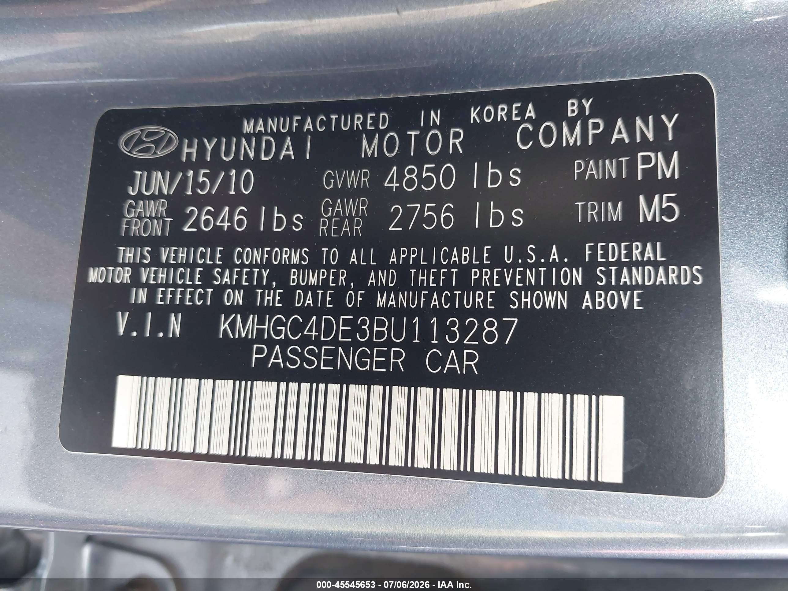 2011 Hyundai Genesis 3.8 Light Blue vin: KMHGC4DE3BU113287