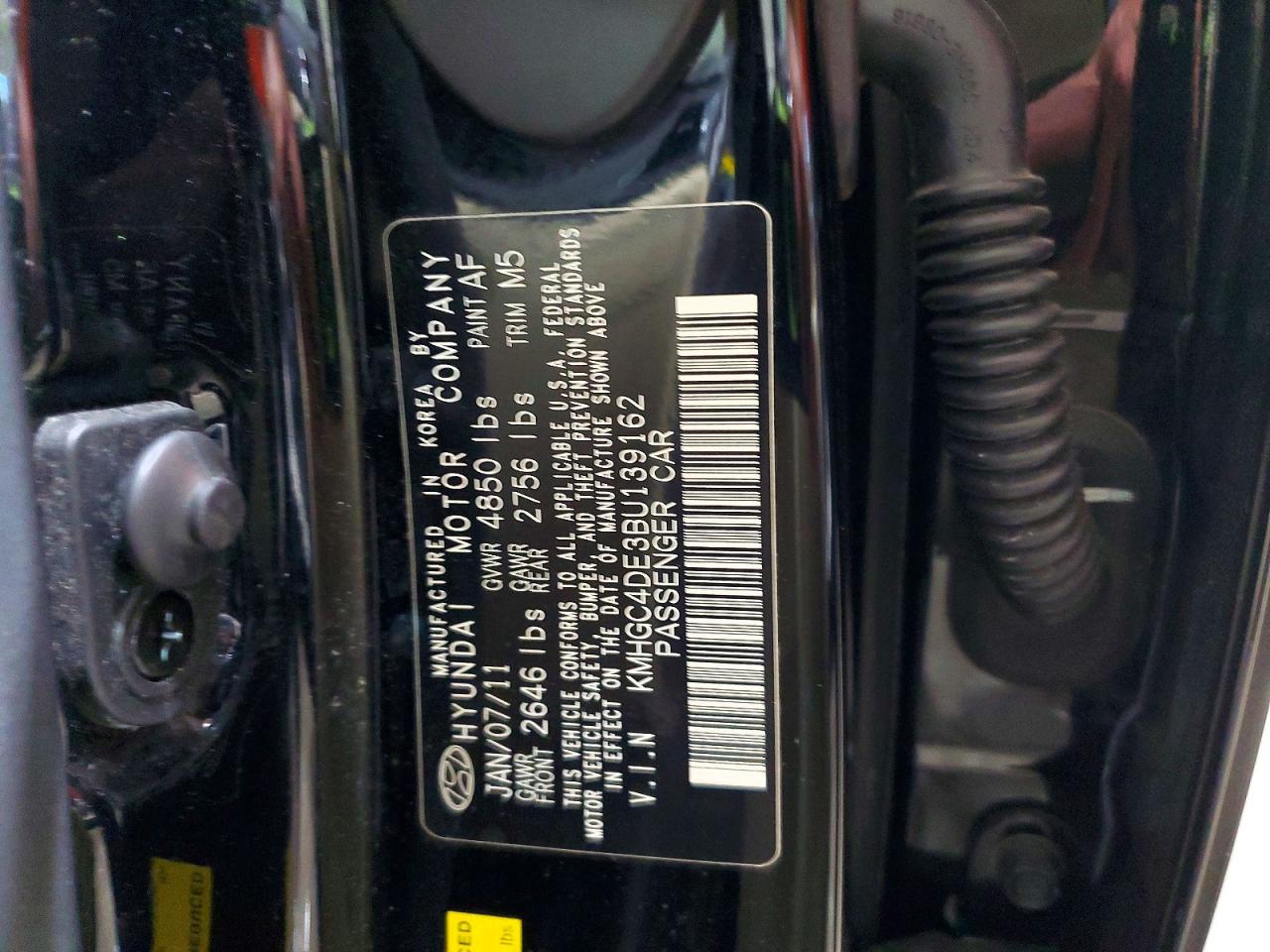 2011 Hyundai Genesis 3.8l Black vin: KMHGC4DE3BU139162
