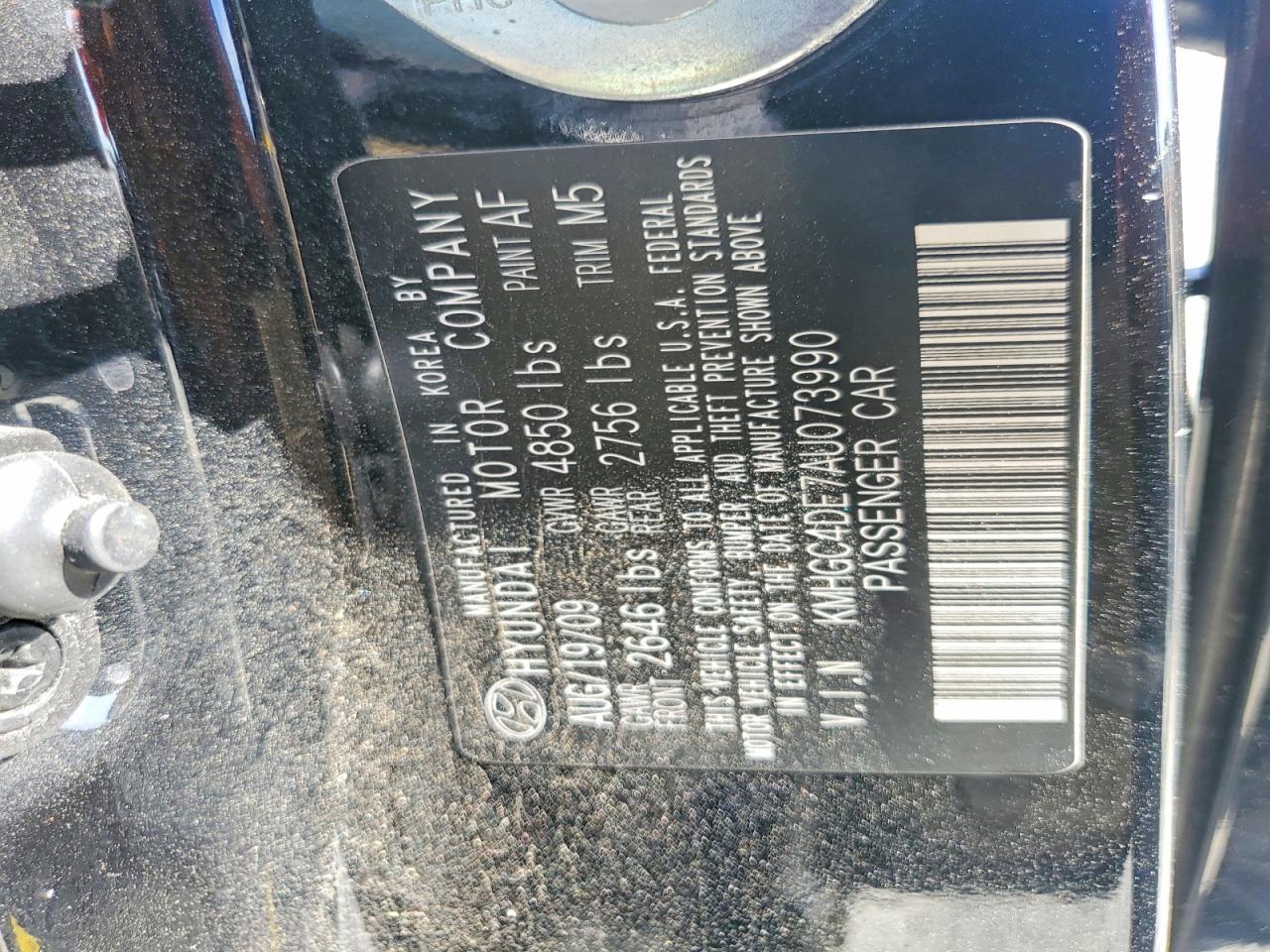 2010 Hyundai Genesis 3.8l Black vin: KMHGC4DE7AU073990
