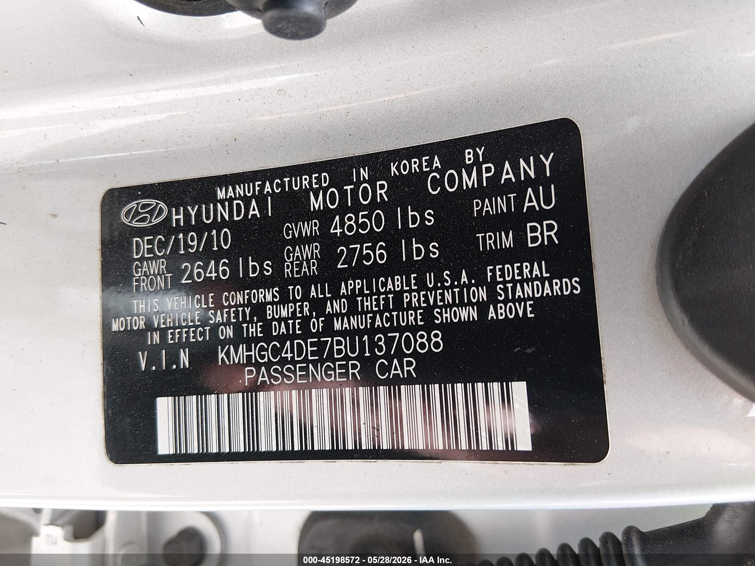 2011 Hyundai Genesis 3.8 Gray vin: KMHGC4DE7BU137088