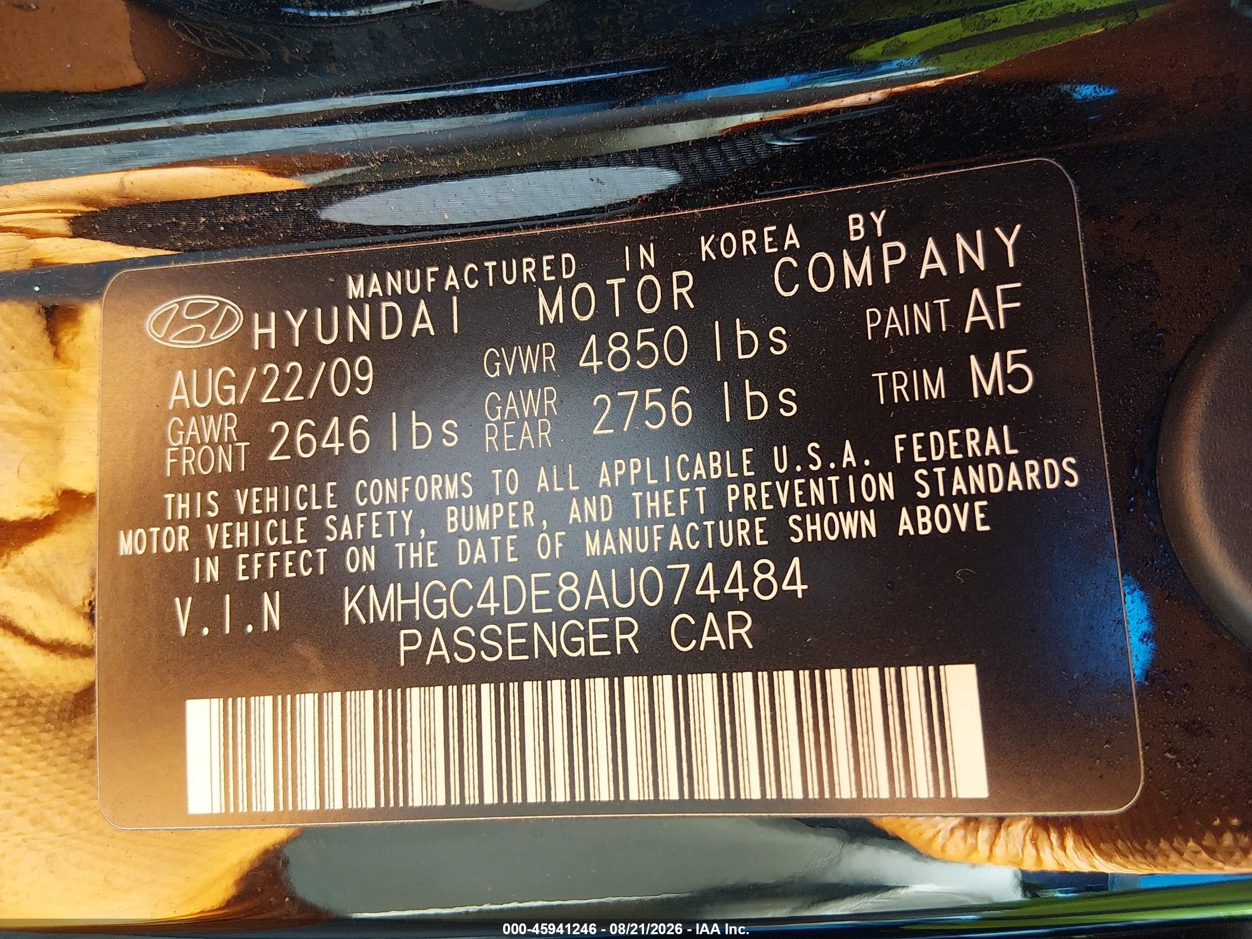 2010 Hyundai Genesis 3.8 Черный vin: KMHGC4DE8AU074484