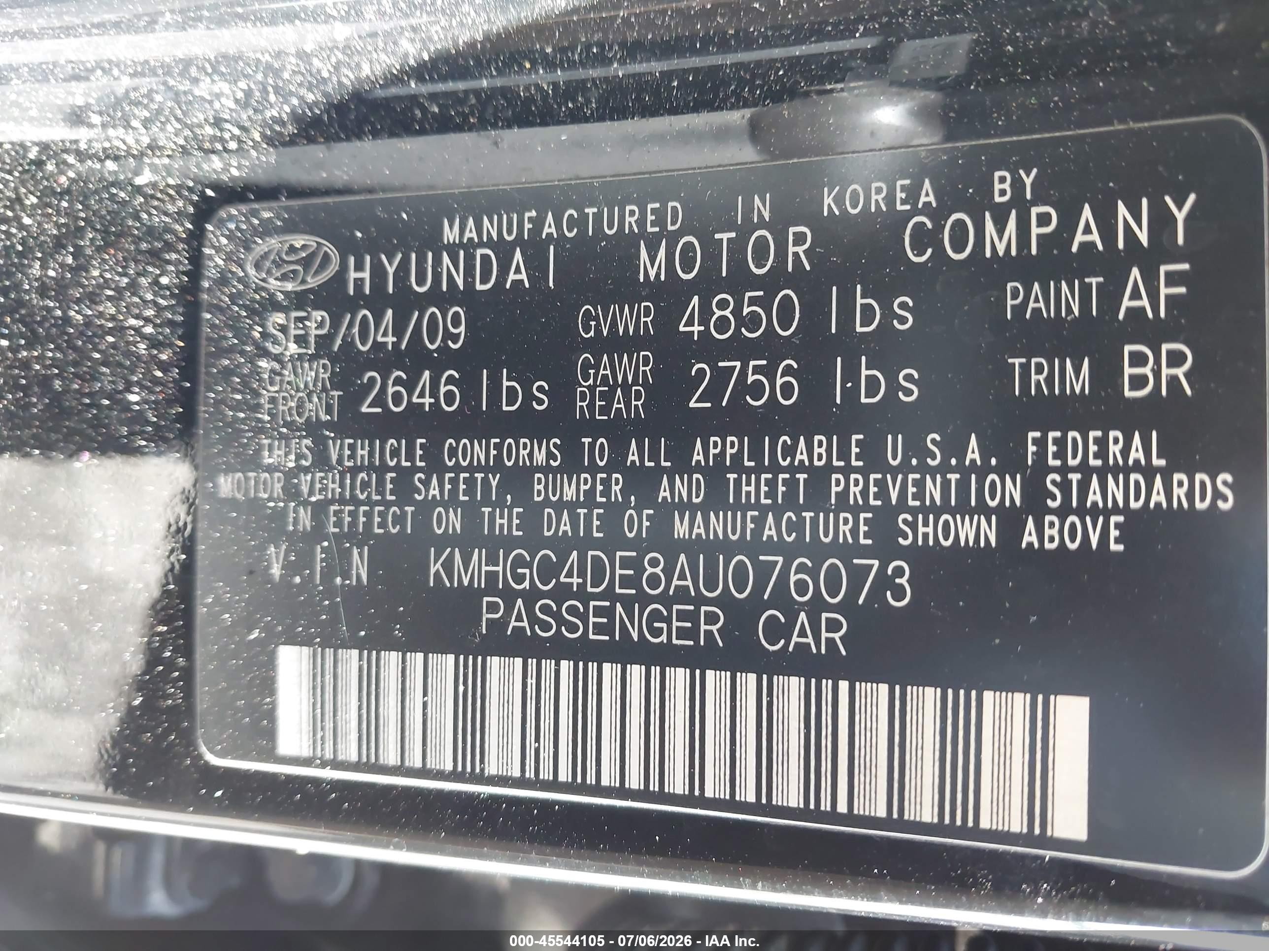 2010 Hyundai Genesis 3.8 Black vin: KMHGC4DE8AU076073
