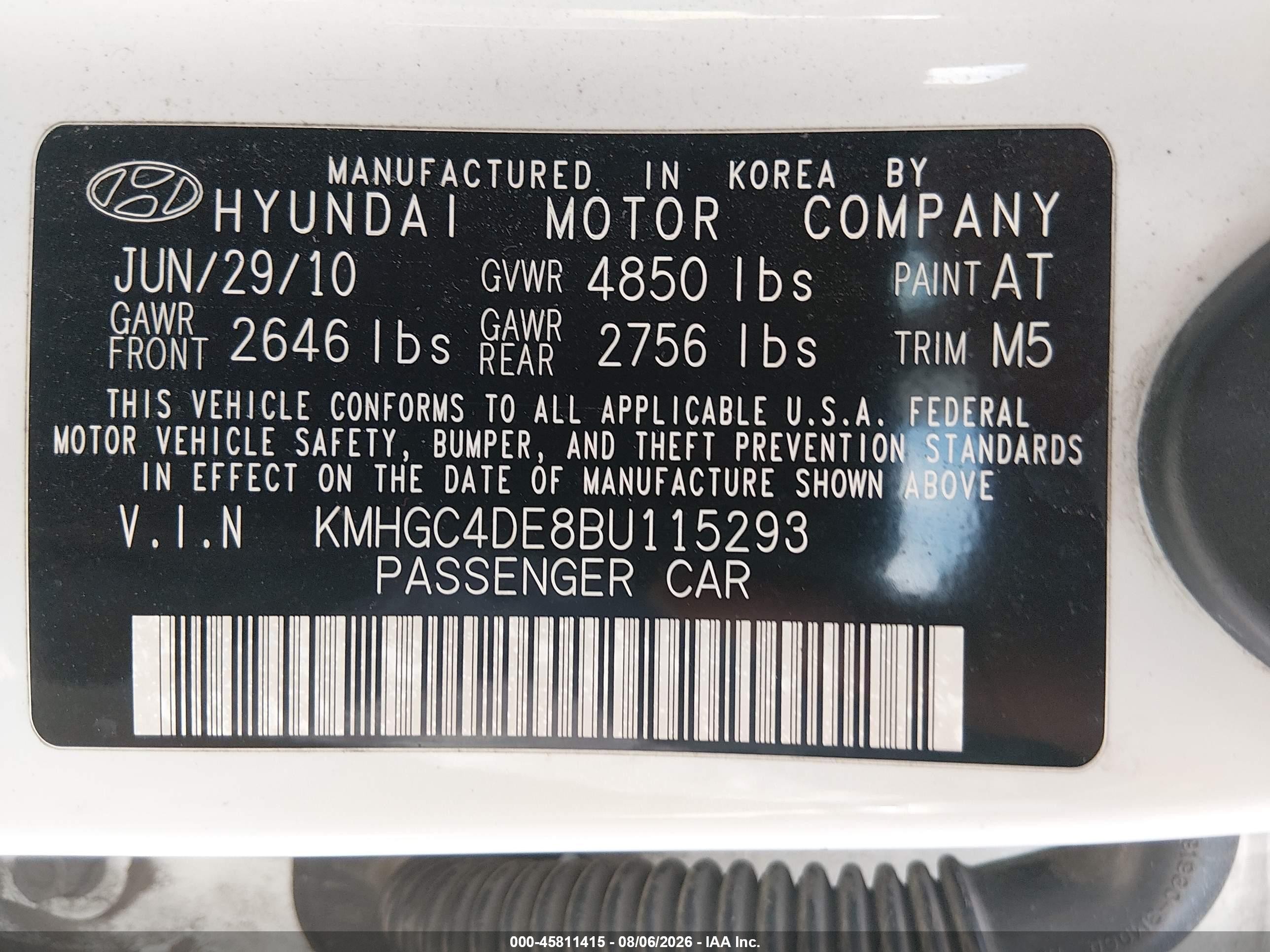 2011 Hyundai Genesis 3.8 White vin: KMHGC4DE8BU115293