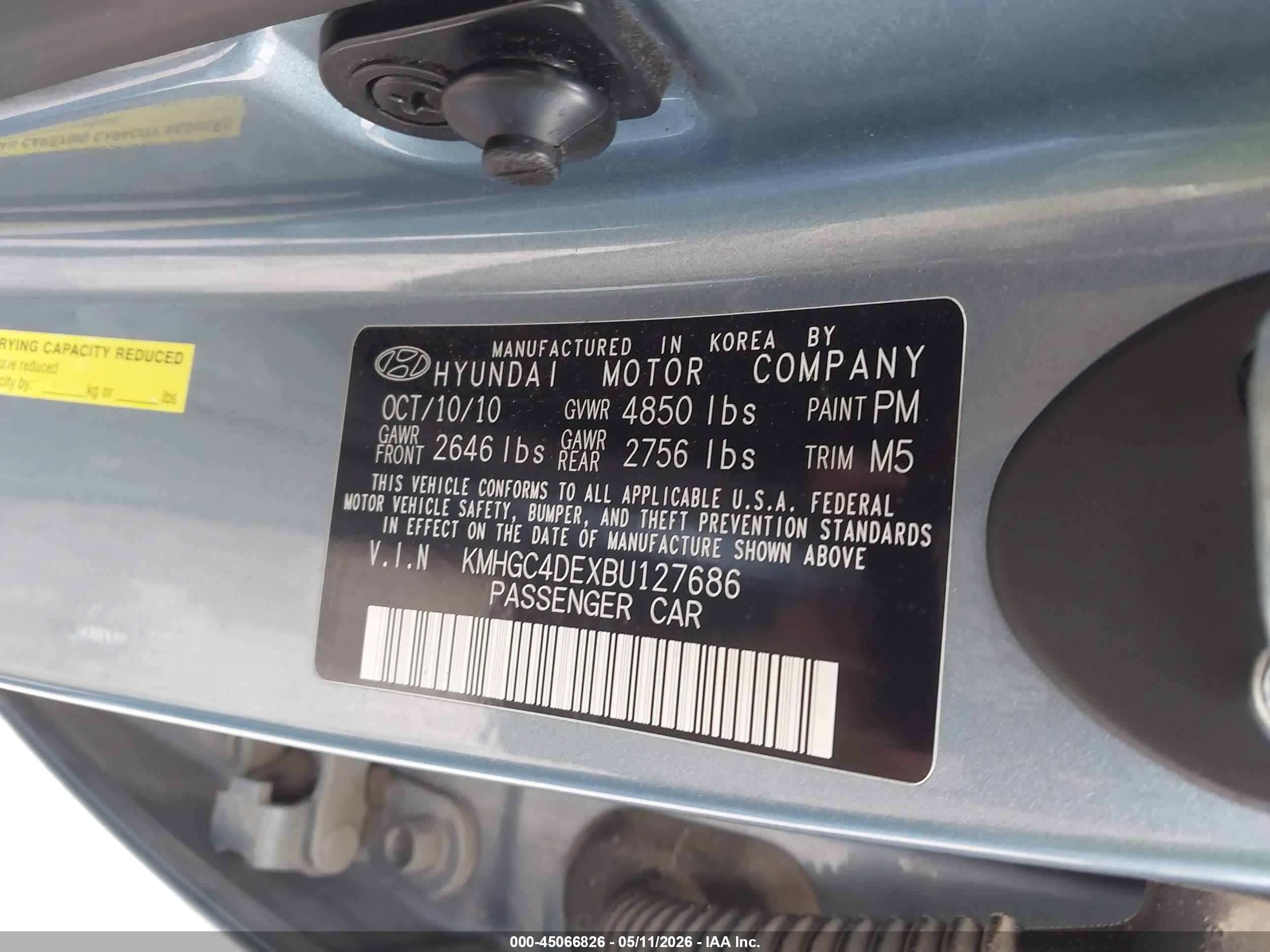2011 Hyundai Genesis 3.8 Light Blue vin: KMHGC4DEXBU127686