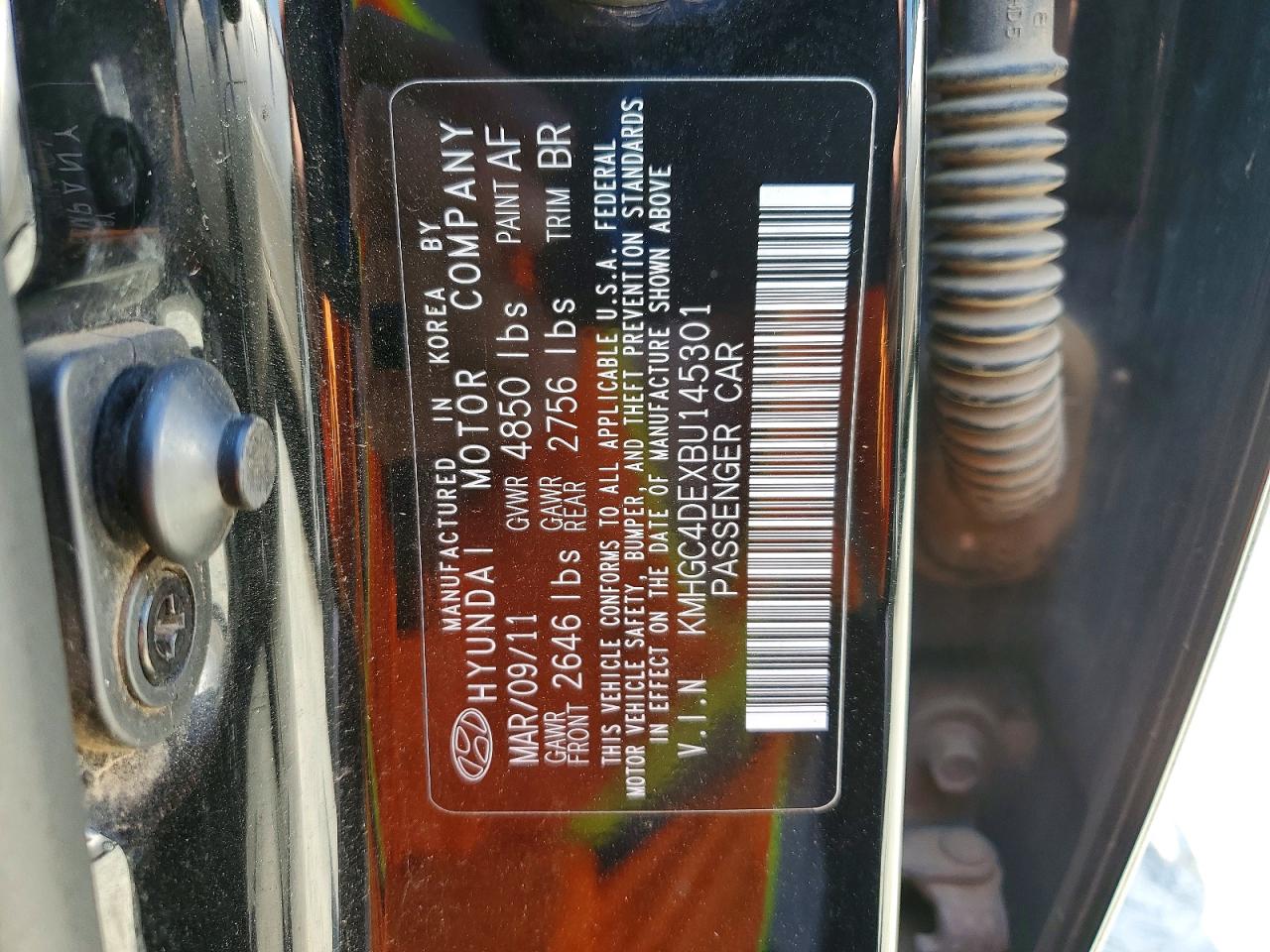 2011 Hyundai Genesis 3.8l Black vin: KMHGC4DEXBU145301