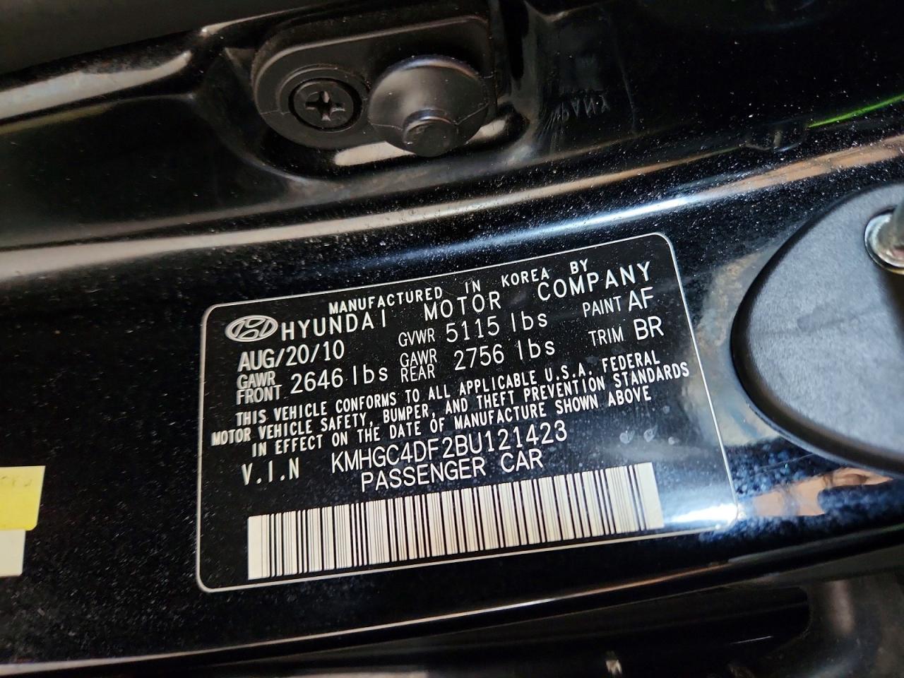 2011 Hyundai Genesis 4.6l Black vin: KMHGC4DF2BU121423