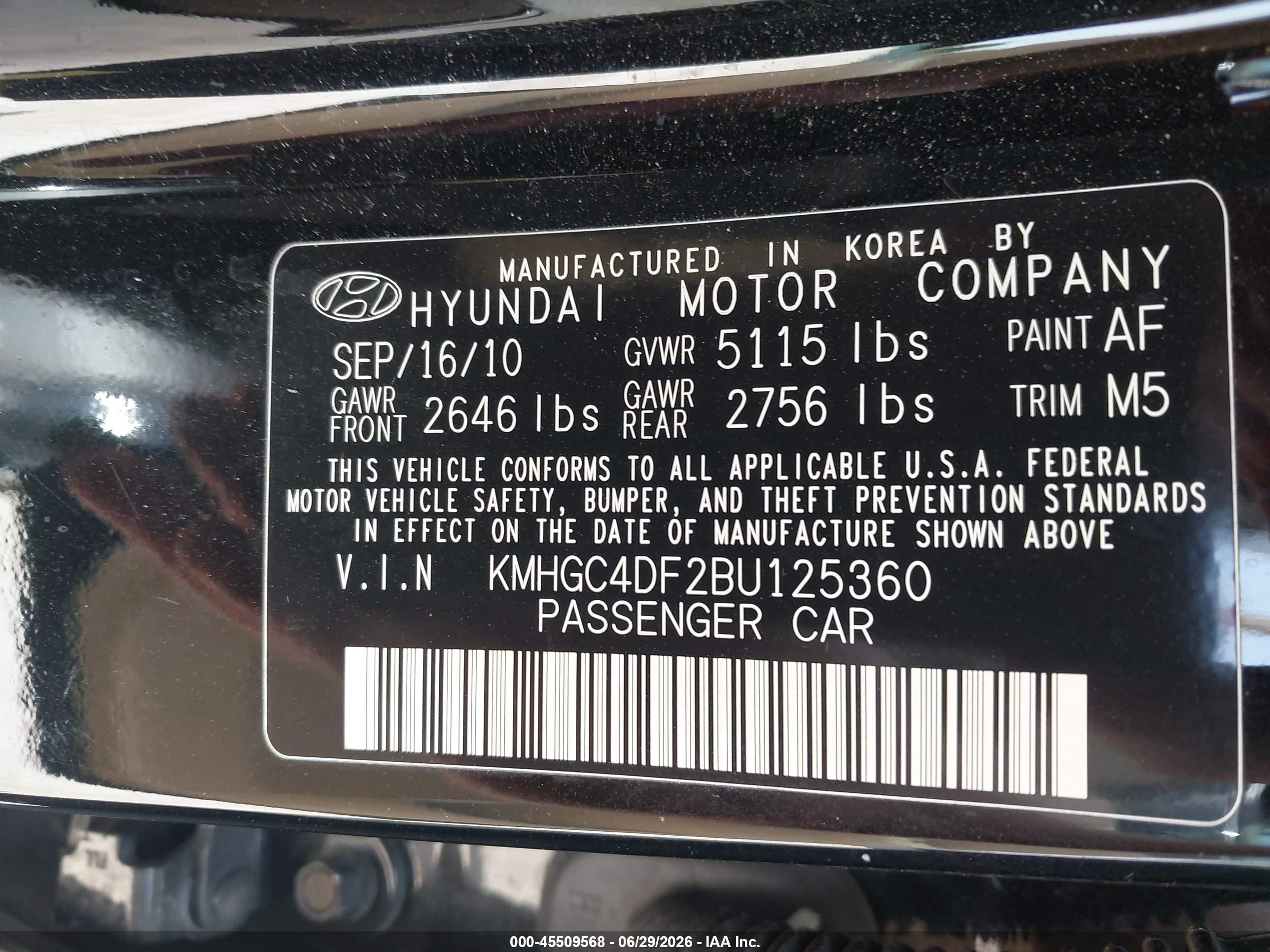 2011 Hyundai Genesis 4.6 Black vin: KMHGC4DF2BU125360