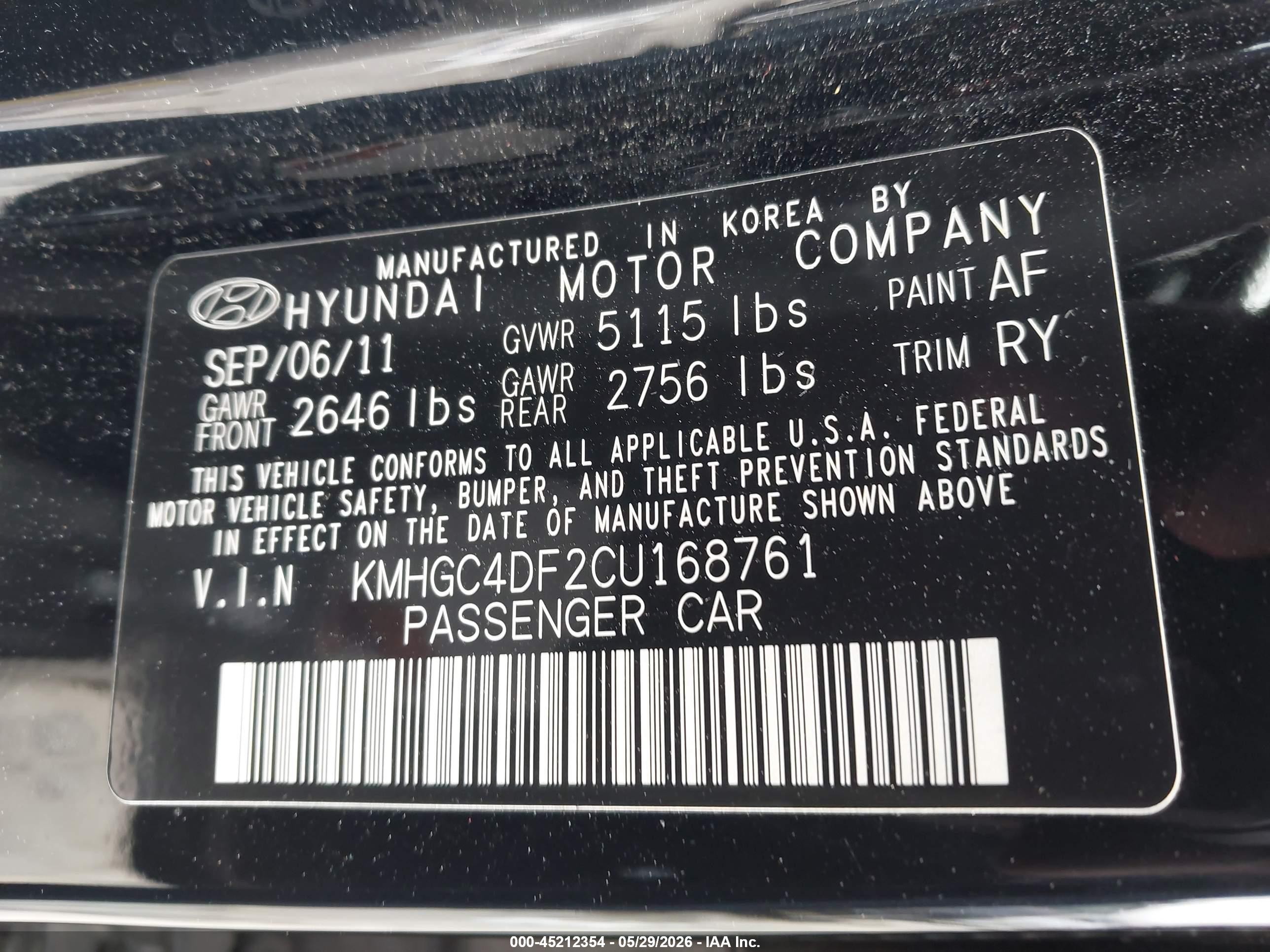 2012 Hyundai Genesis 4.6 Black vin: KMHGC4DF2CU168761