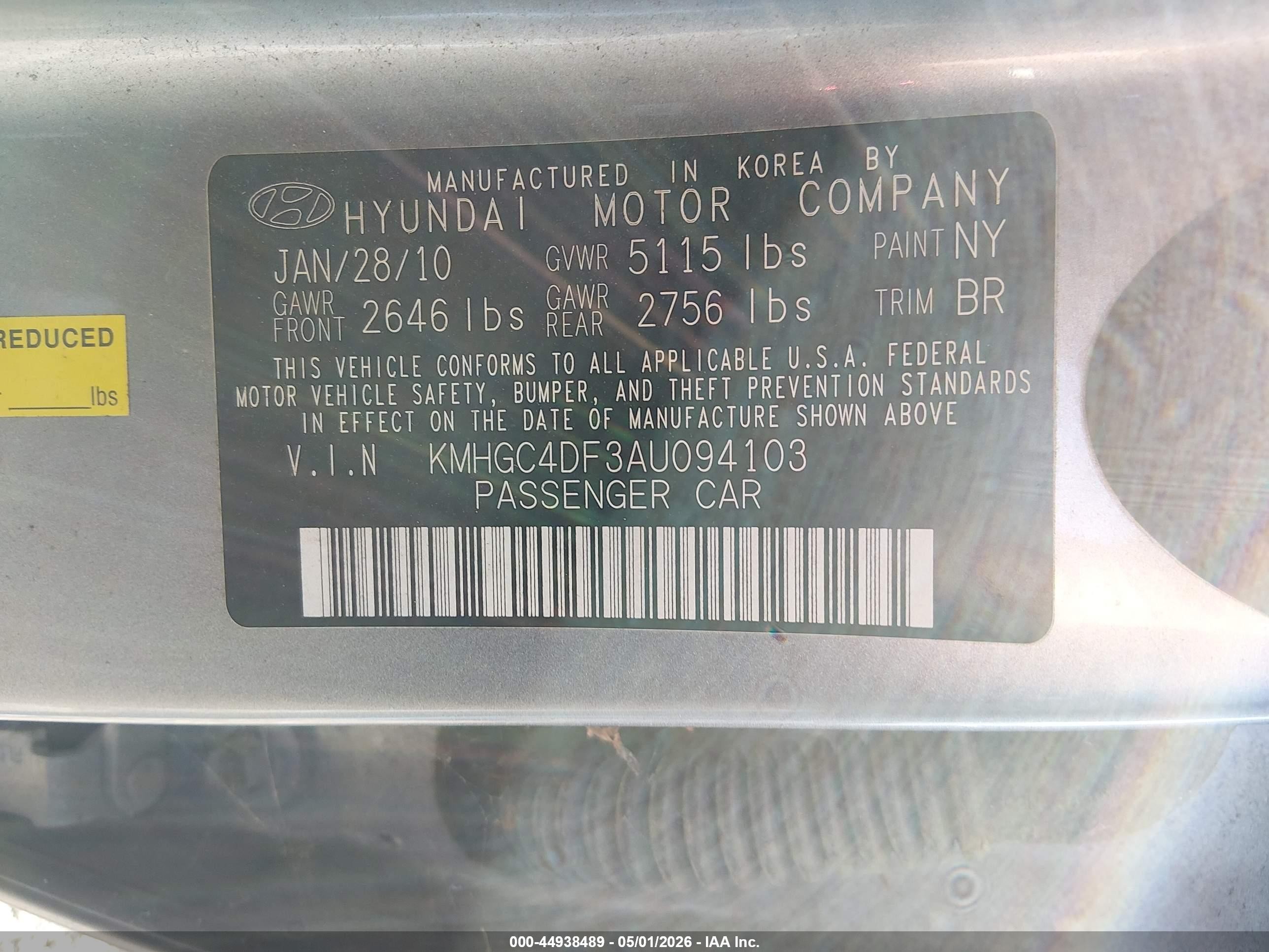 2010 Hyundai Genesis 4.6 Silver vin: KMHGC4DF3AU094103
