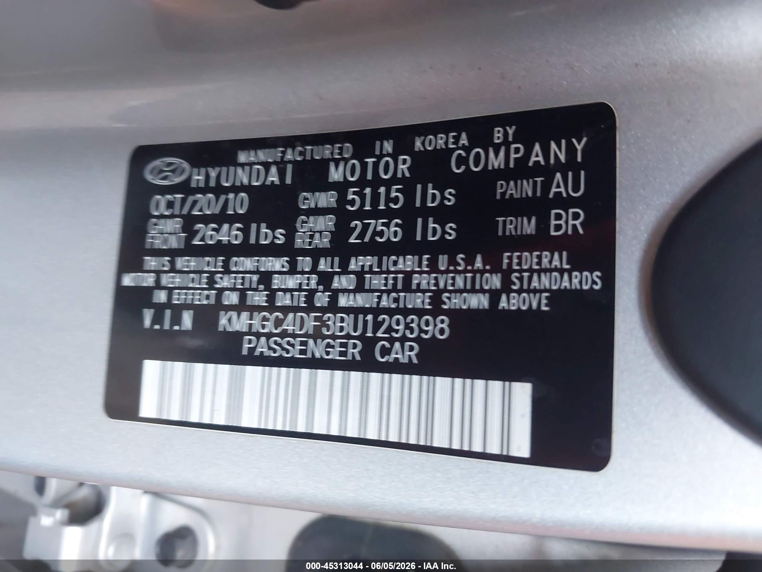 2011 Hyundai Genesis 4.6 Gray vin: KMHGC4DF3BU129398