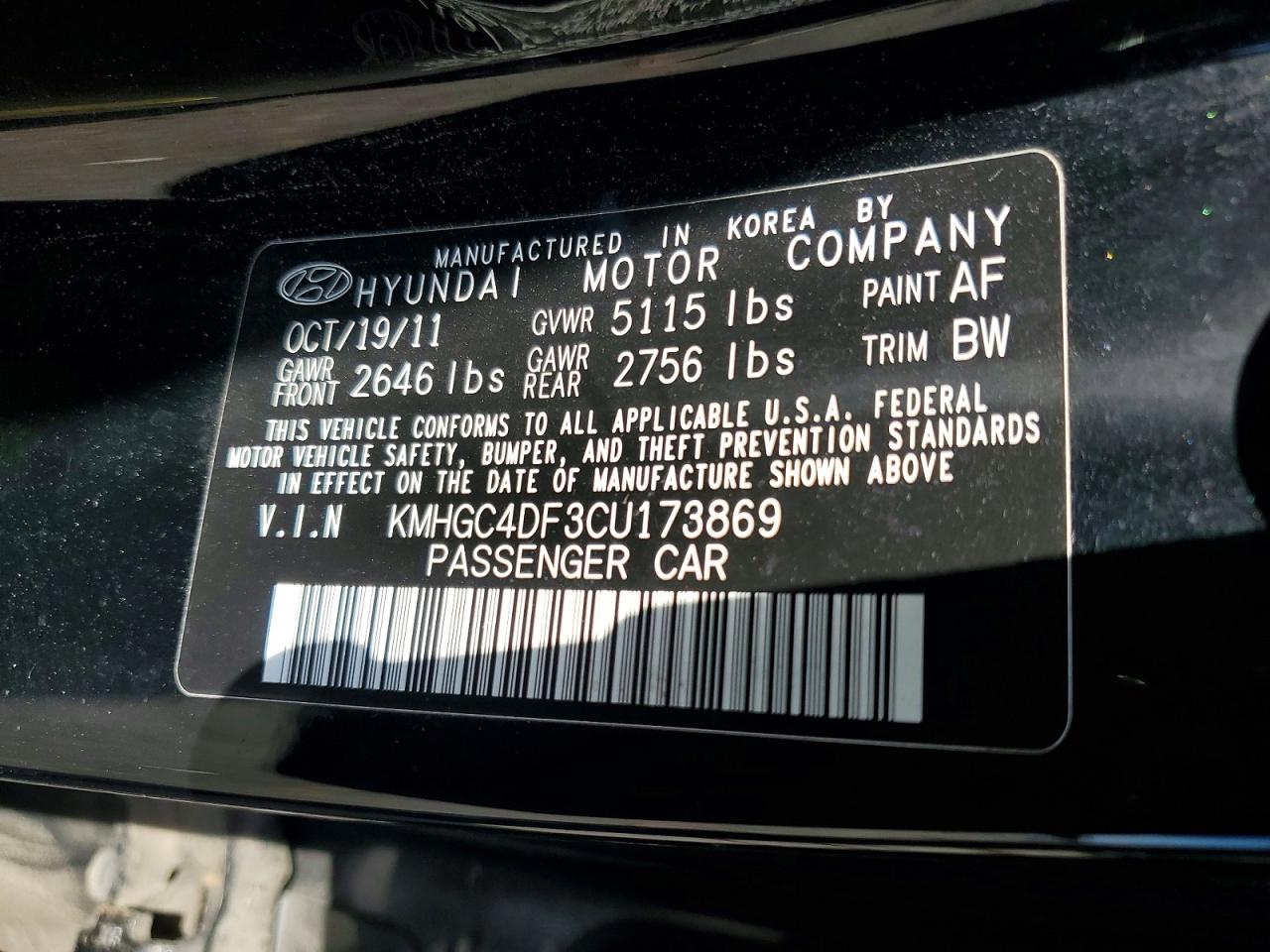 2012 Hyundai Genesis 4.6l Black vin: KMHGC4DF3CU173869