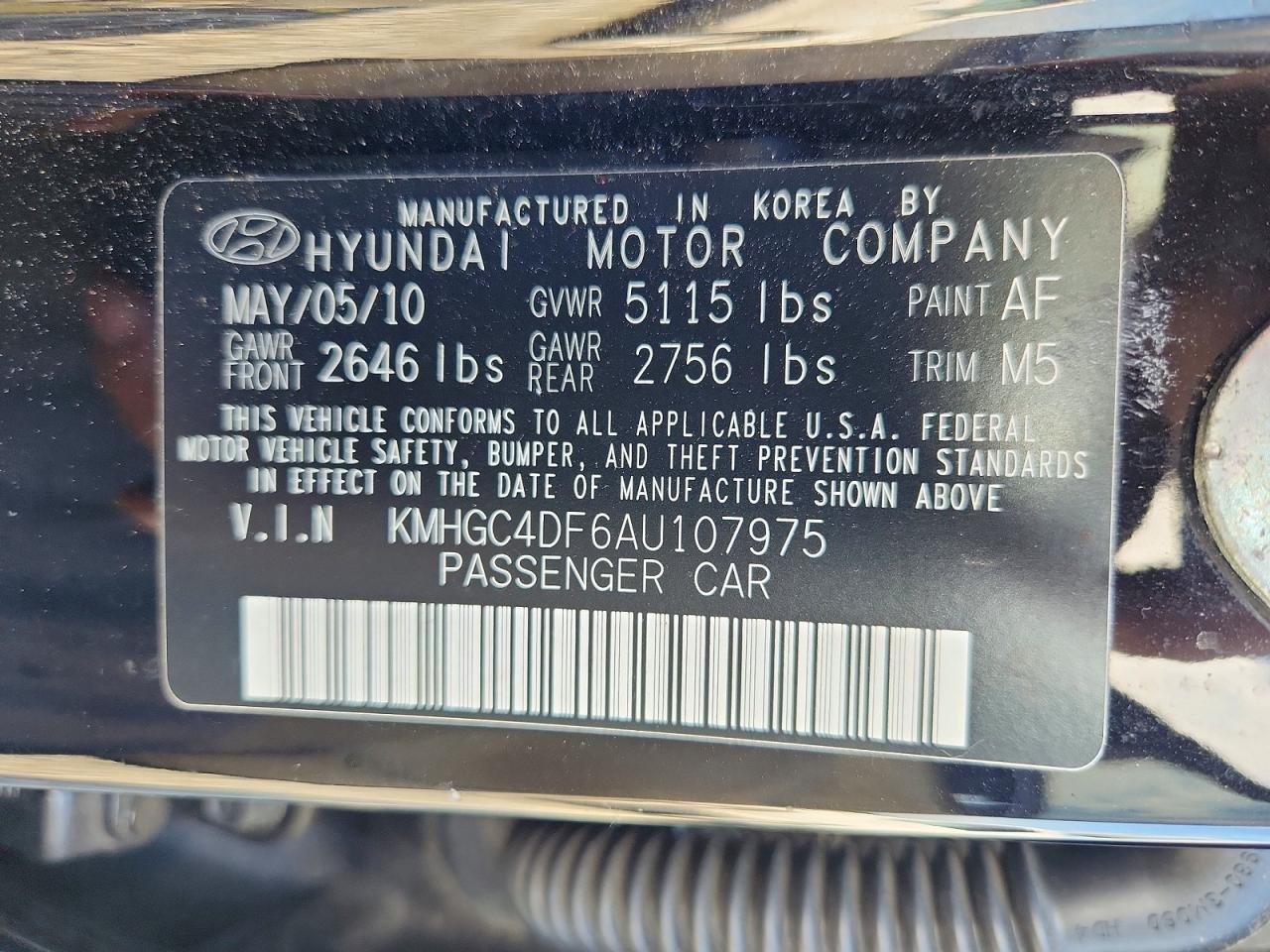 2010 Hyundai Genesis 4.6l Black vin: KMHGC4DF6AU107975