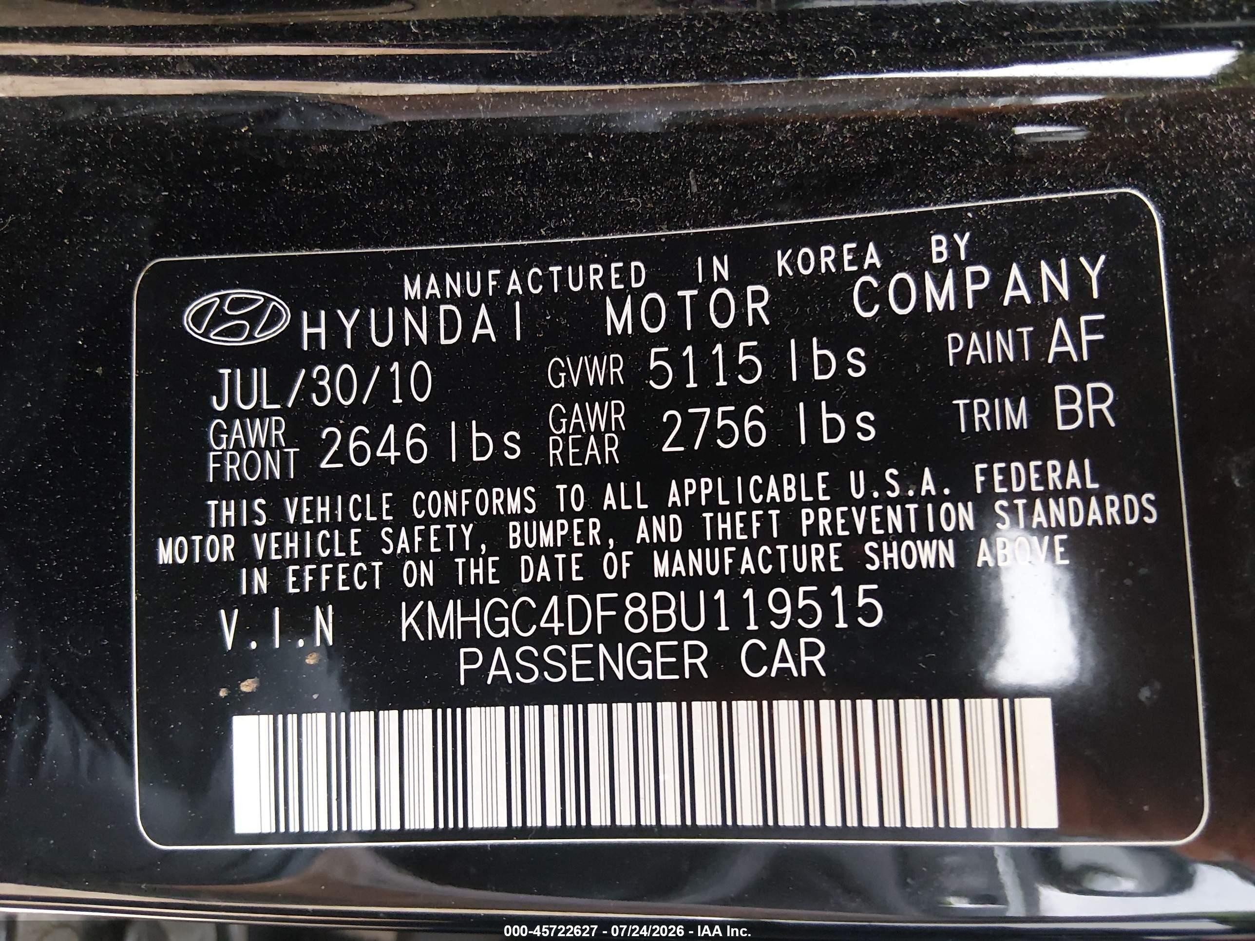 2011 Hyundai Genesis 4.6 Черный vin: KMHGC4DF8BU119515