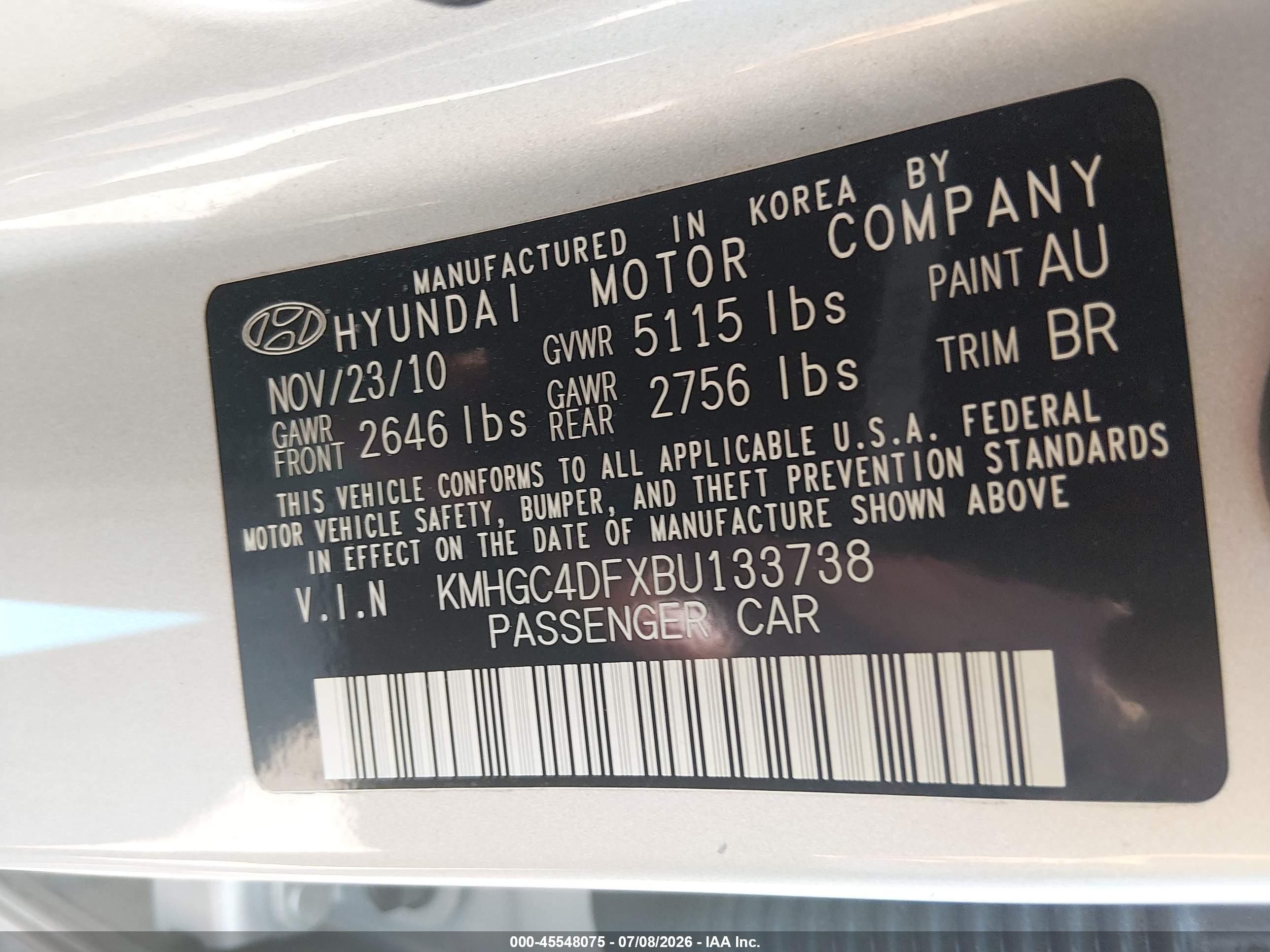 2011 Hyundai Genesis 4.6 Silver vin: KMHGC4DFXBU133738