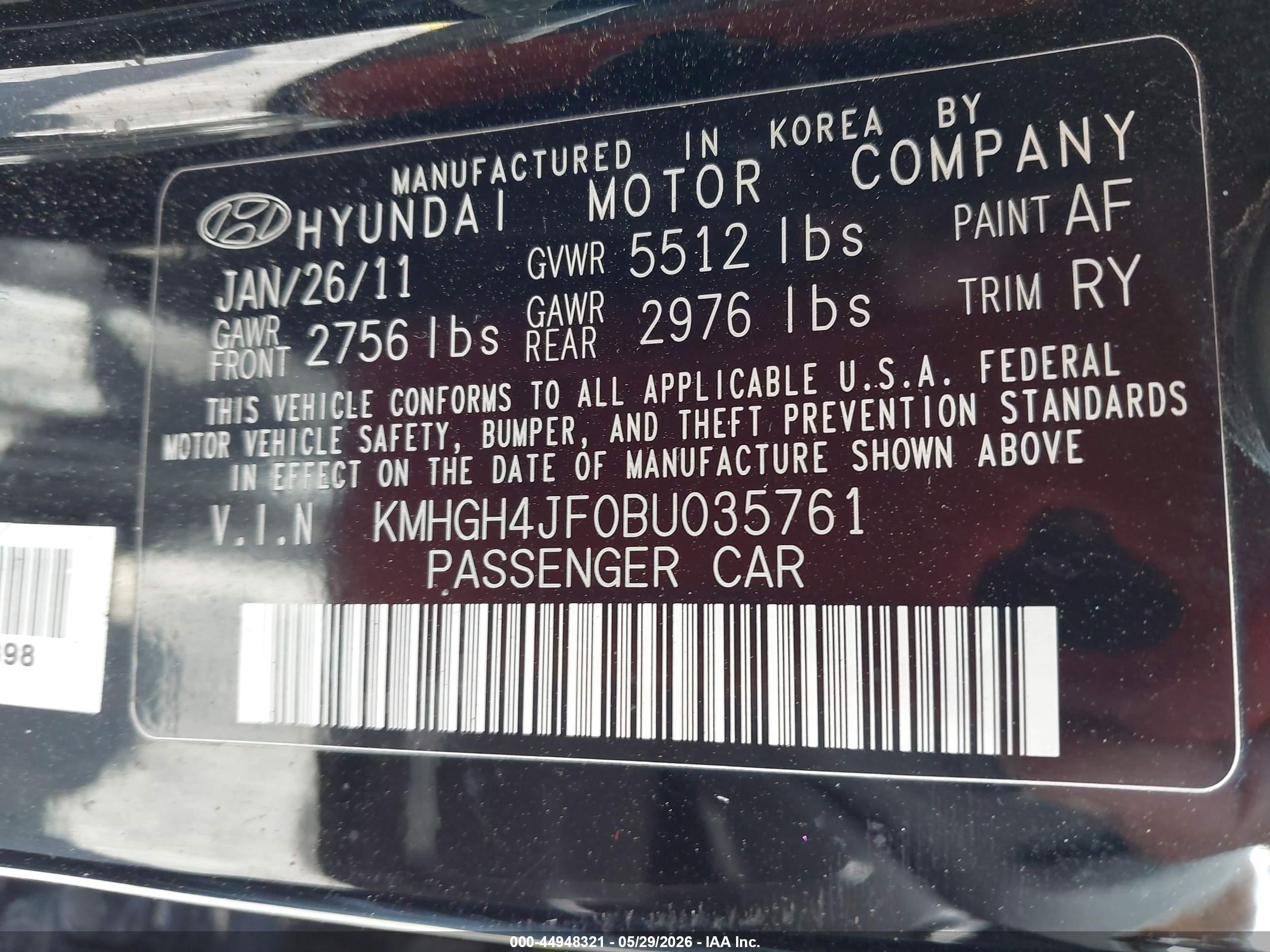 2011 Hyundai Equus Signature Black vin: KMHGH4JF0BU035761
