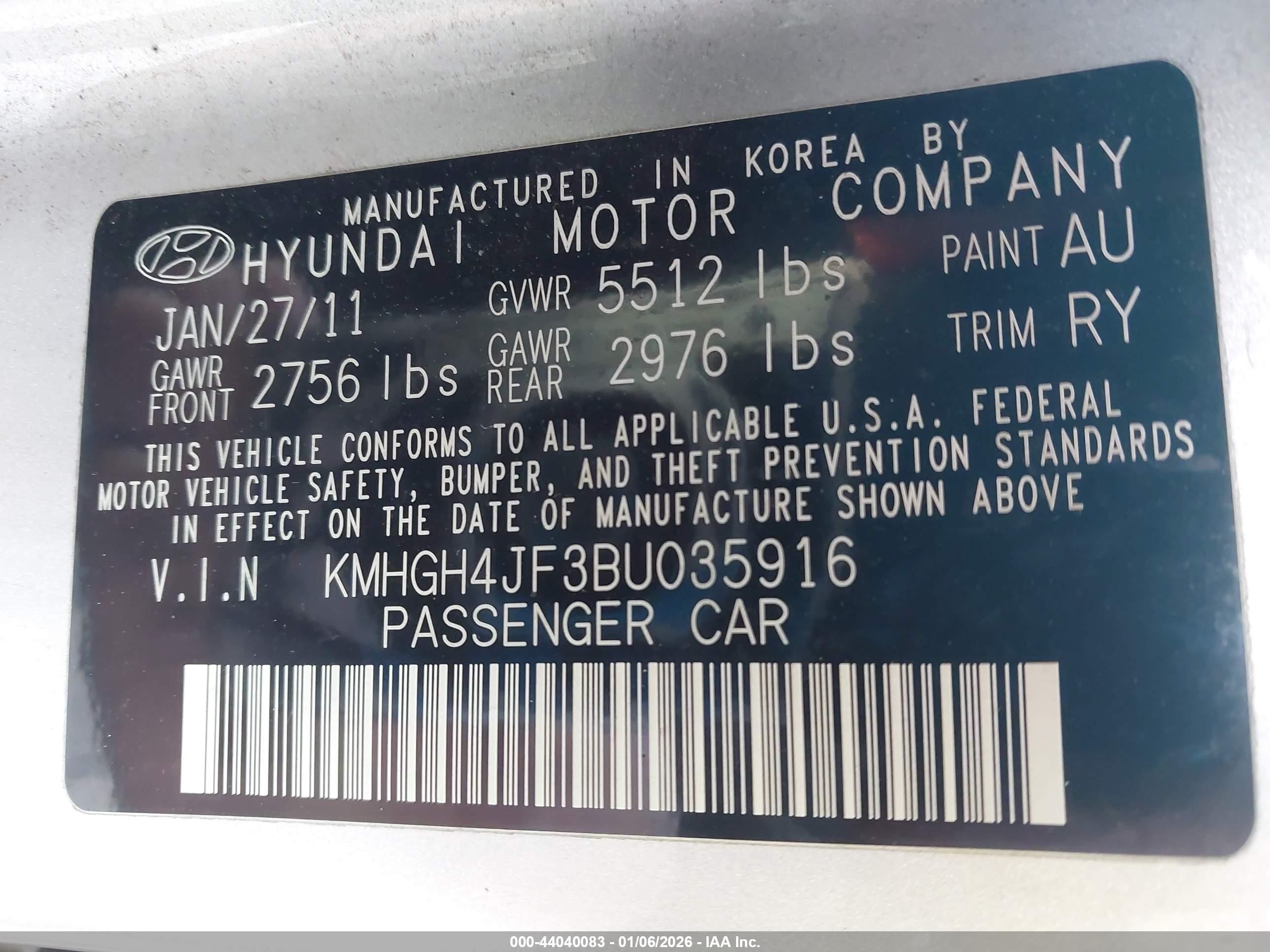2011 Hyundai Equus Signature Silver vin: KMHGH4JF3BU035916
