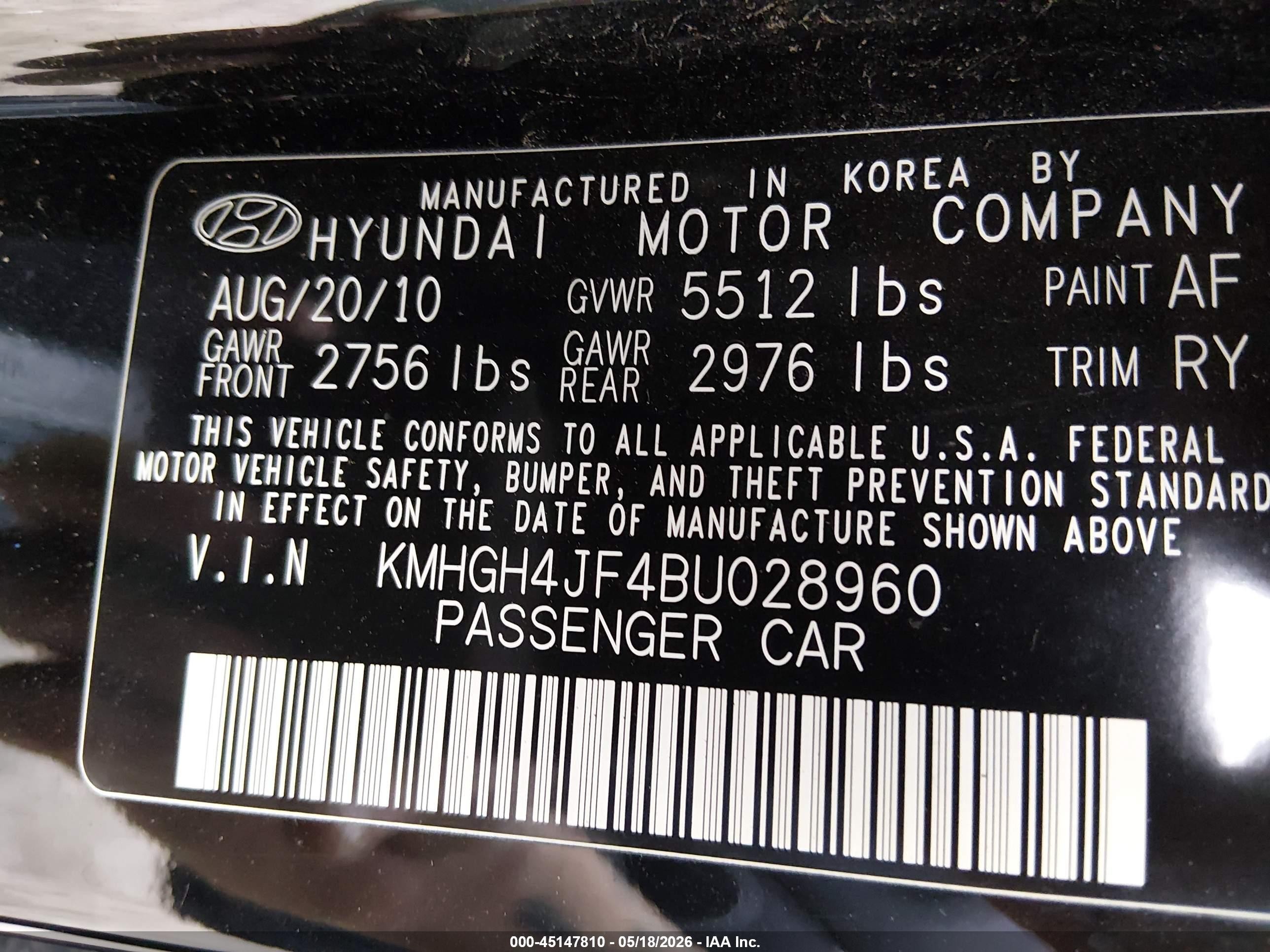 2011 Hyundai Equus Signature Black vin: KMHGH4JF4BU028960