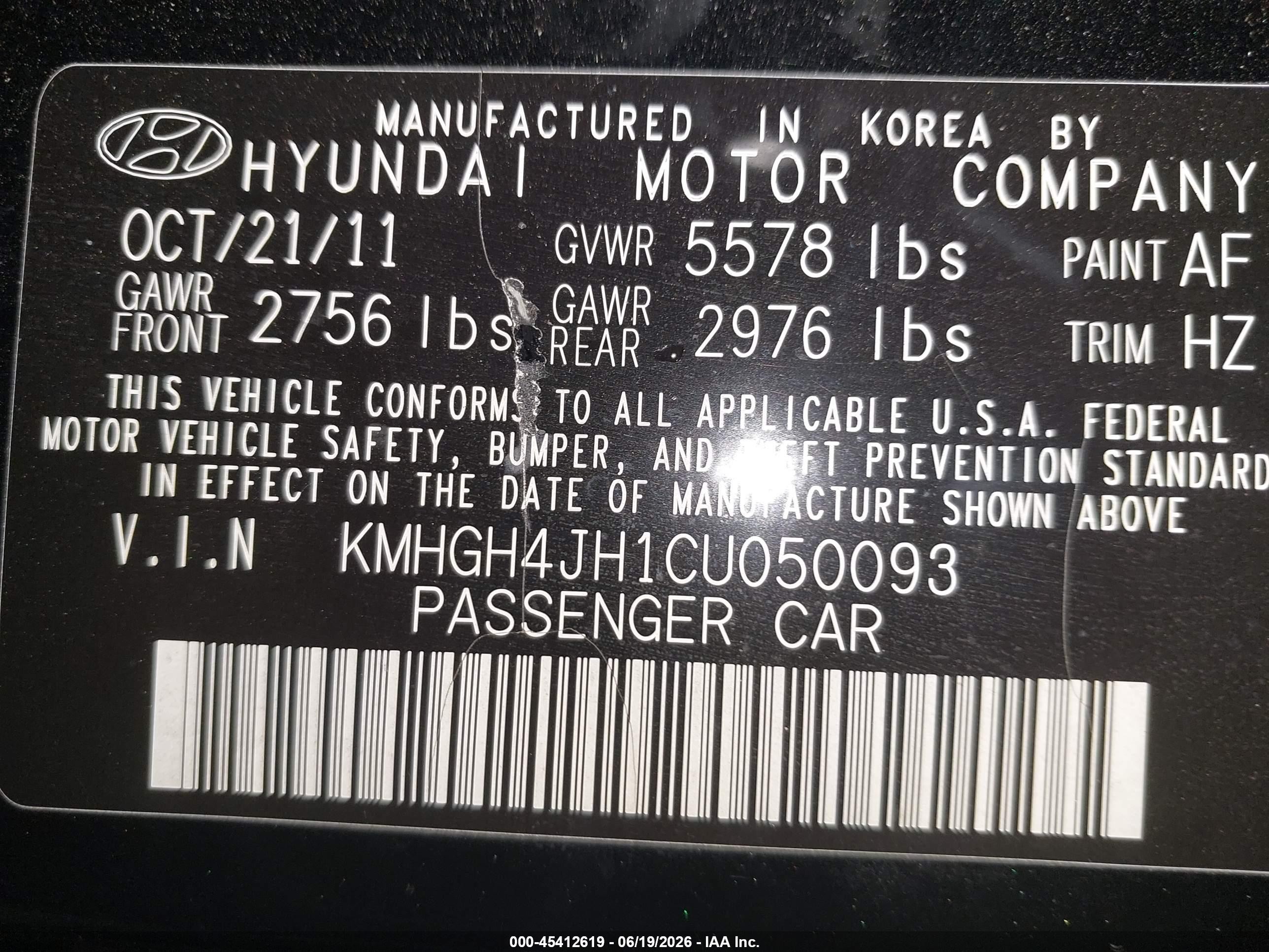 2012 Hyundai Equus Ultimate Black vin: KMHGH4JH1CU050093