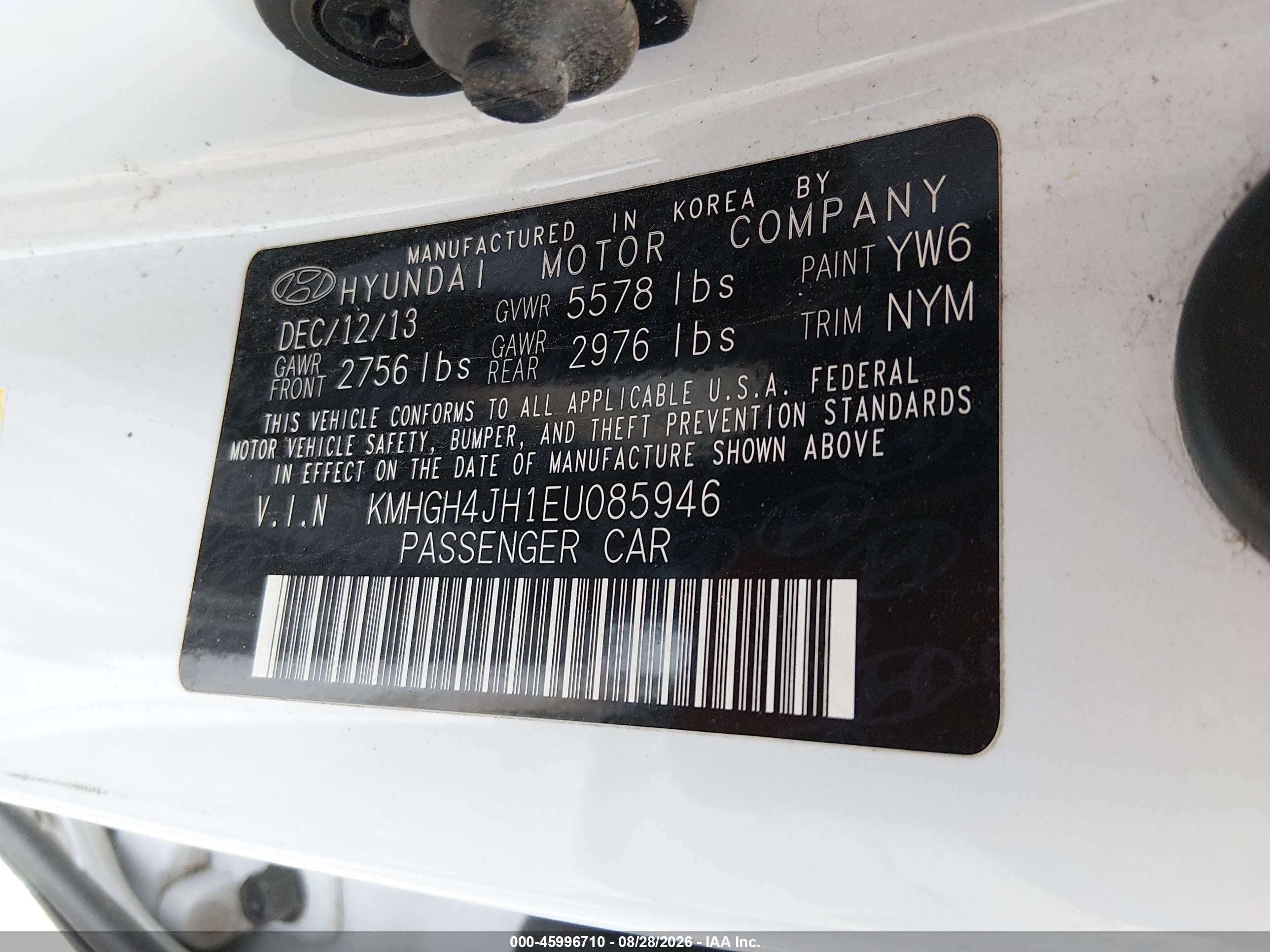 2014 Hyundai Equus Signature White vin: KMHGH4JH1EU085946
