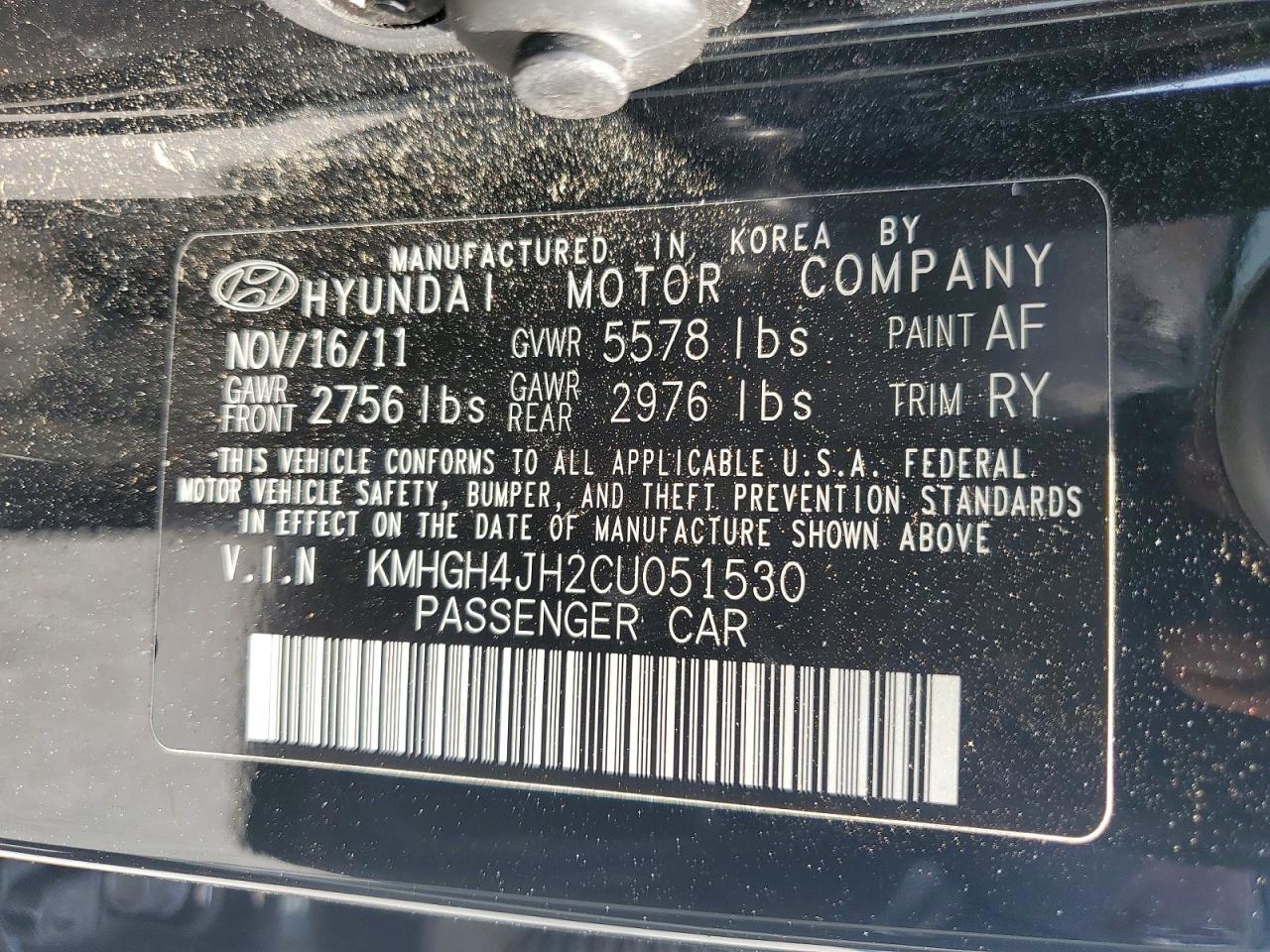 2012 Hyundai Equus Signature Black vin: KMHGH4JH2CU051530