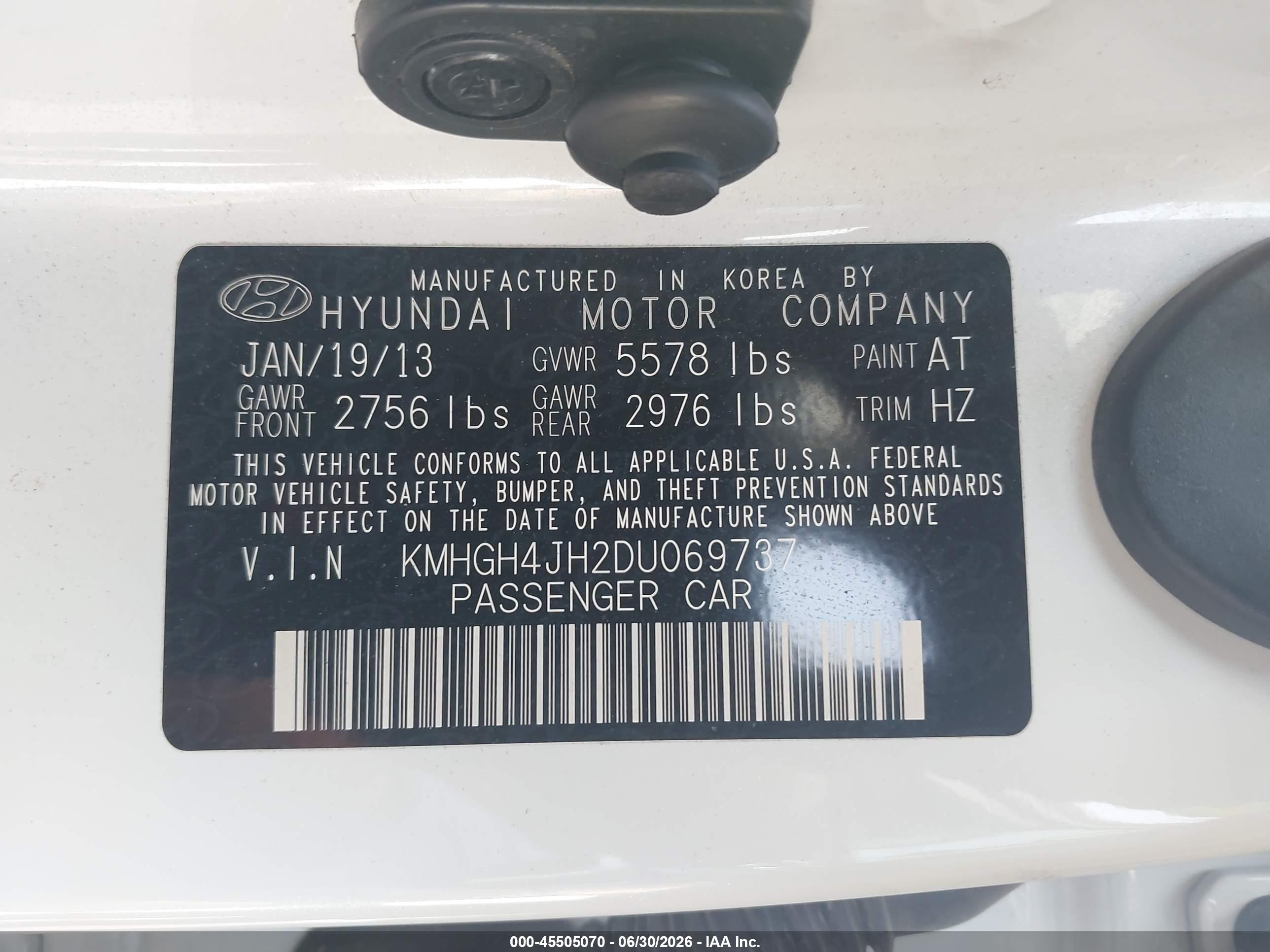 2013 Hyundai Equus Signature White vin: KMHGH4JH2DU069737