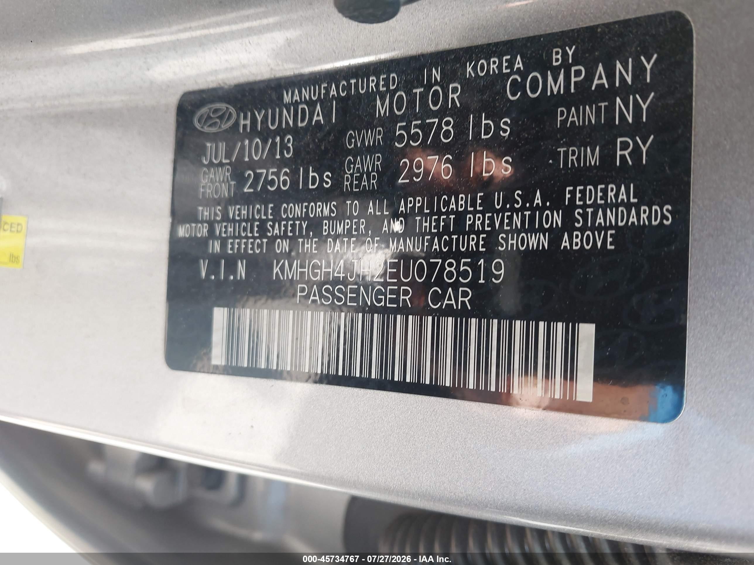 2014 Hyundai Equus Signature Silver vin: KMHGH4JH2EU078519
