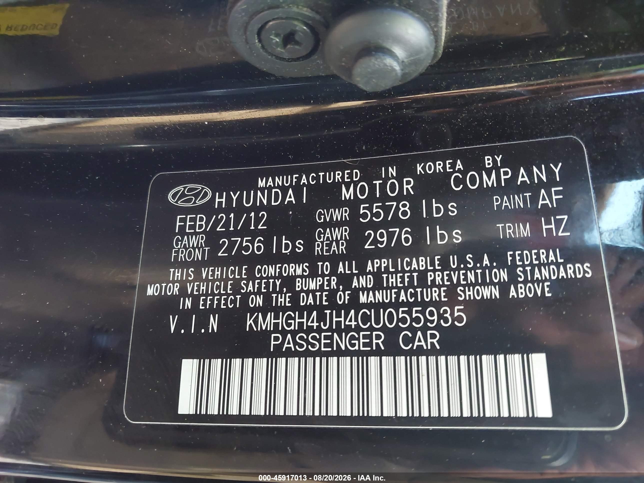 2012 Hyundai Equus Signature Black vin: KMHGH4JH4CU055935