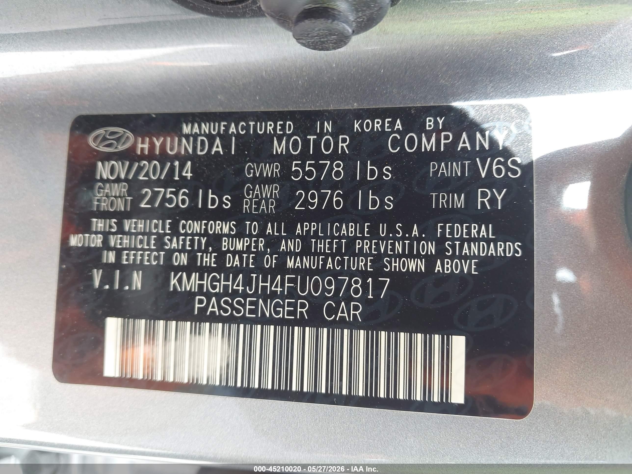 2015 Hyundai Equus Ultimate Teal vin: KMHGH4JH4FU097817