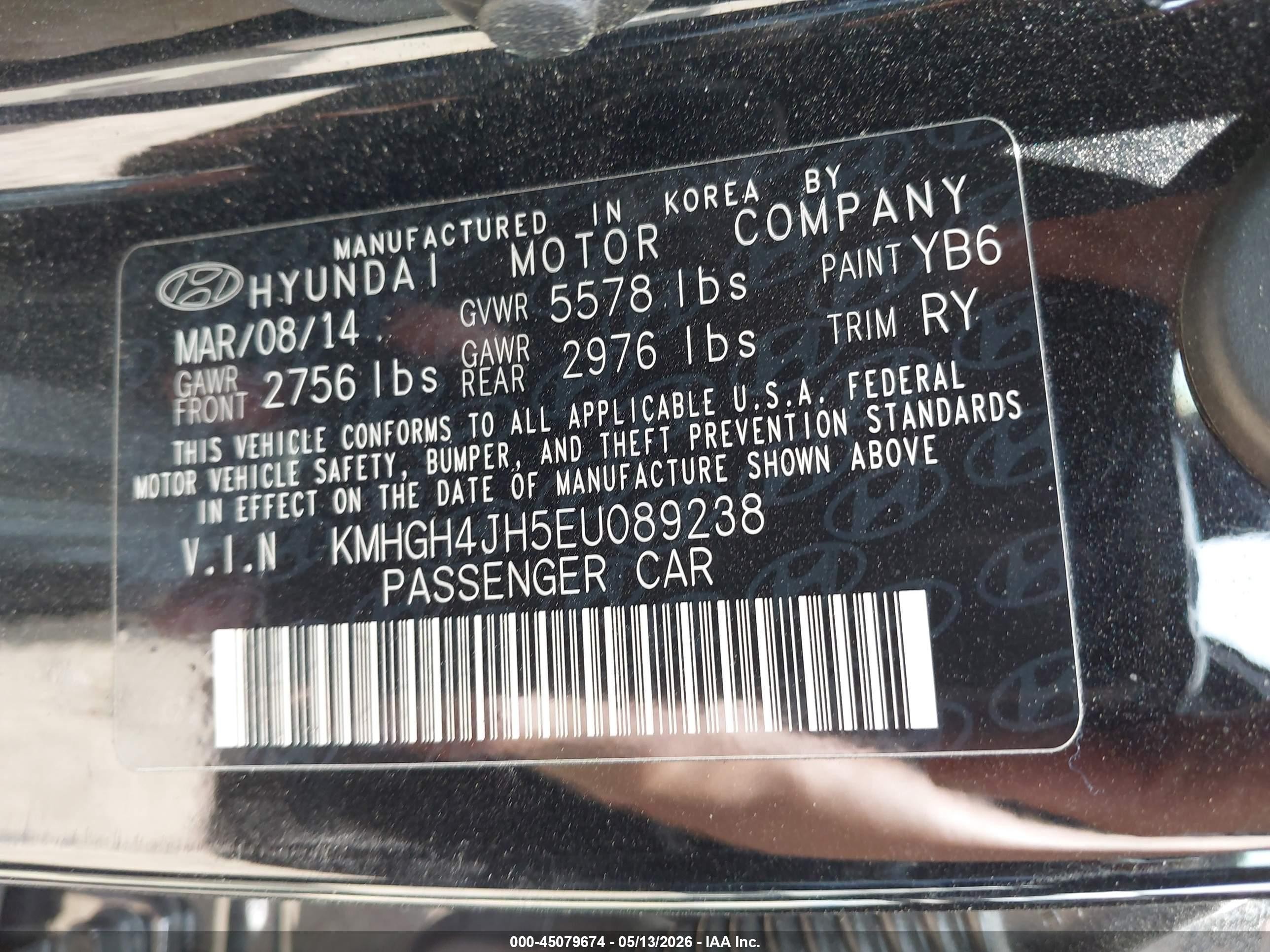 2014 Hyundai Equus Ultimate Black vin: KMHGH4JH5EU089238