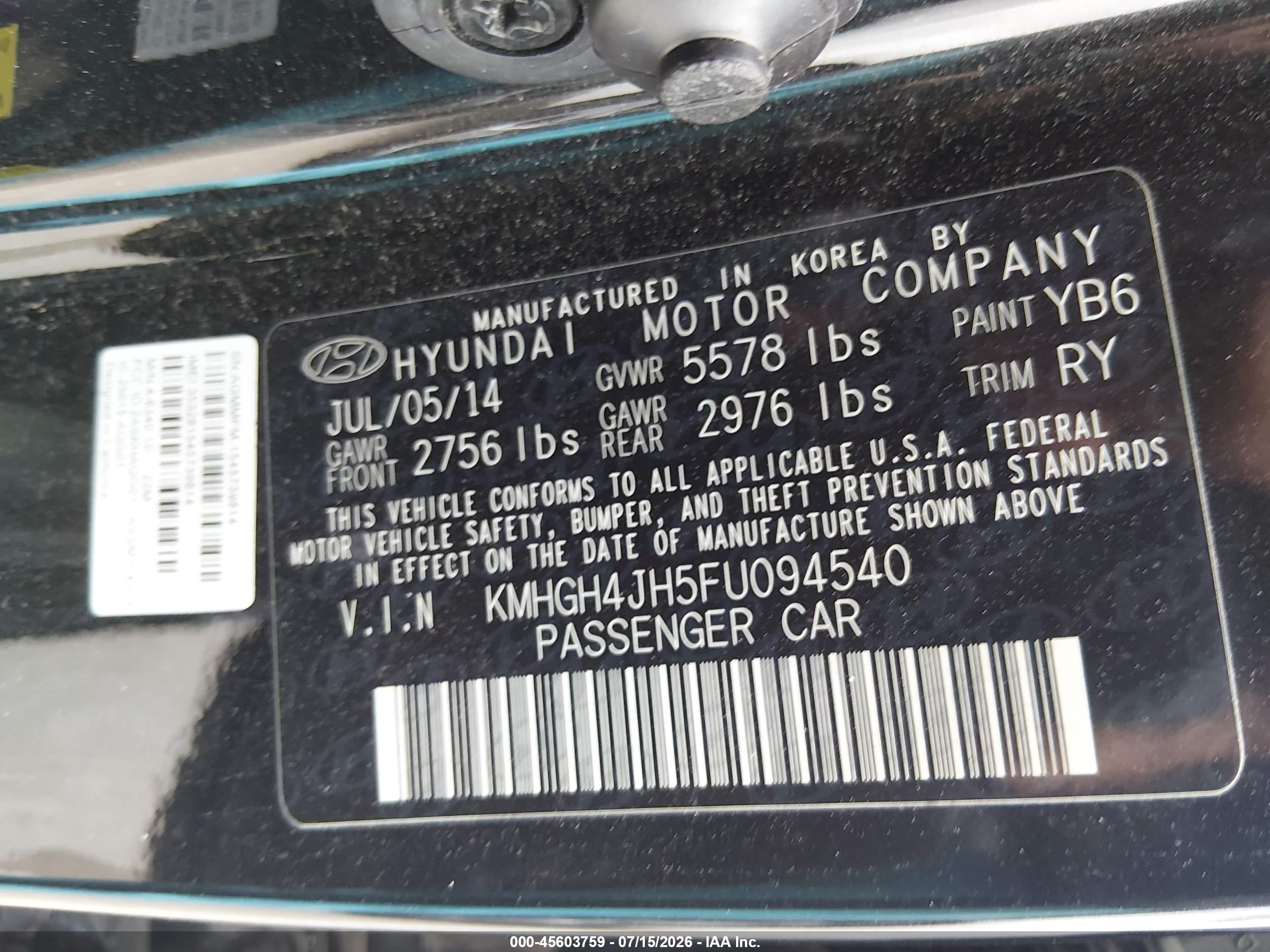 2015 Hyundai Equus Signature Black vin: KMHGH4JH5FU094540