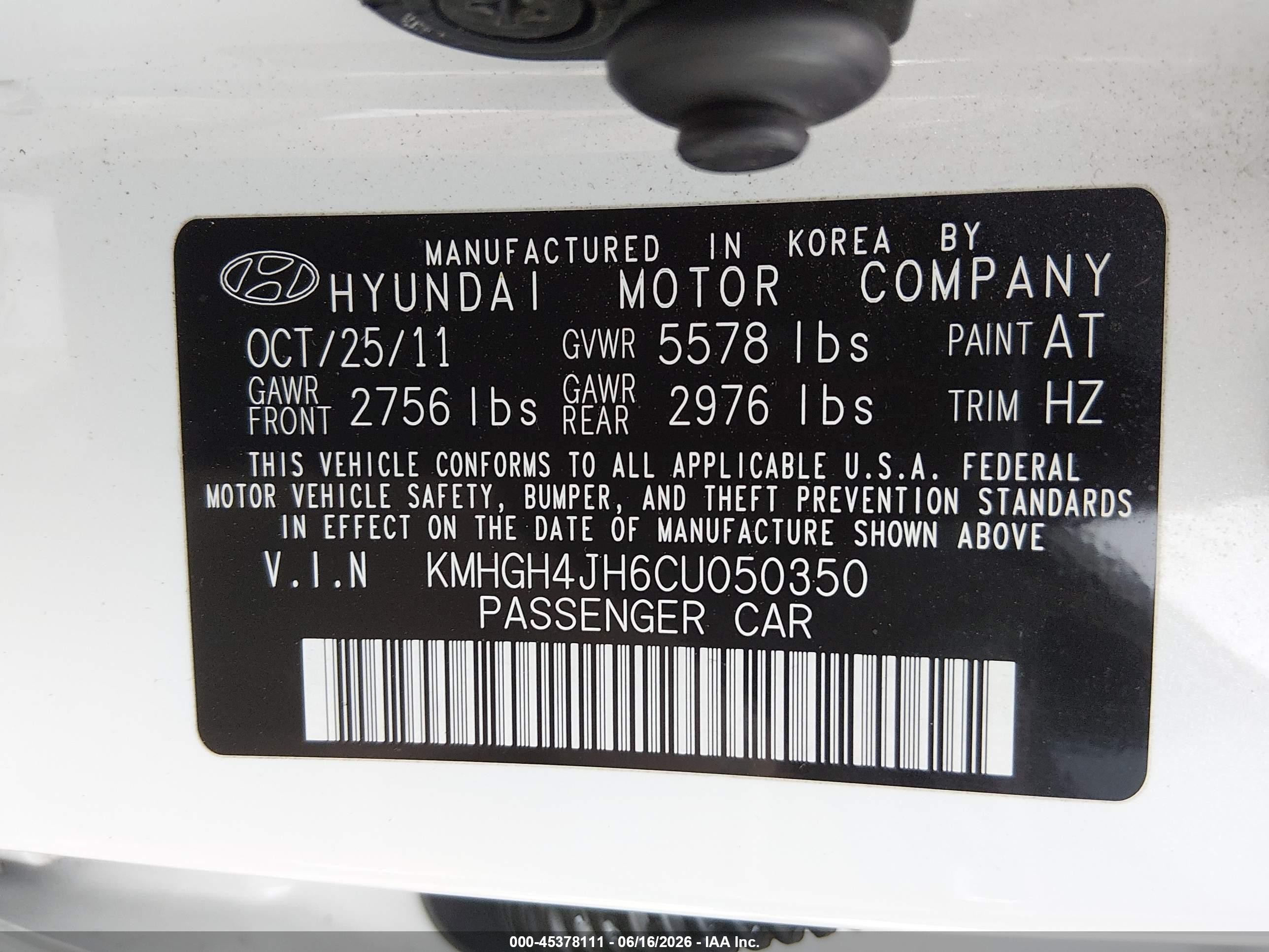 2012 Hyundai Equus Signature White vin: KMHGH4JH6CU050350
