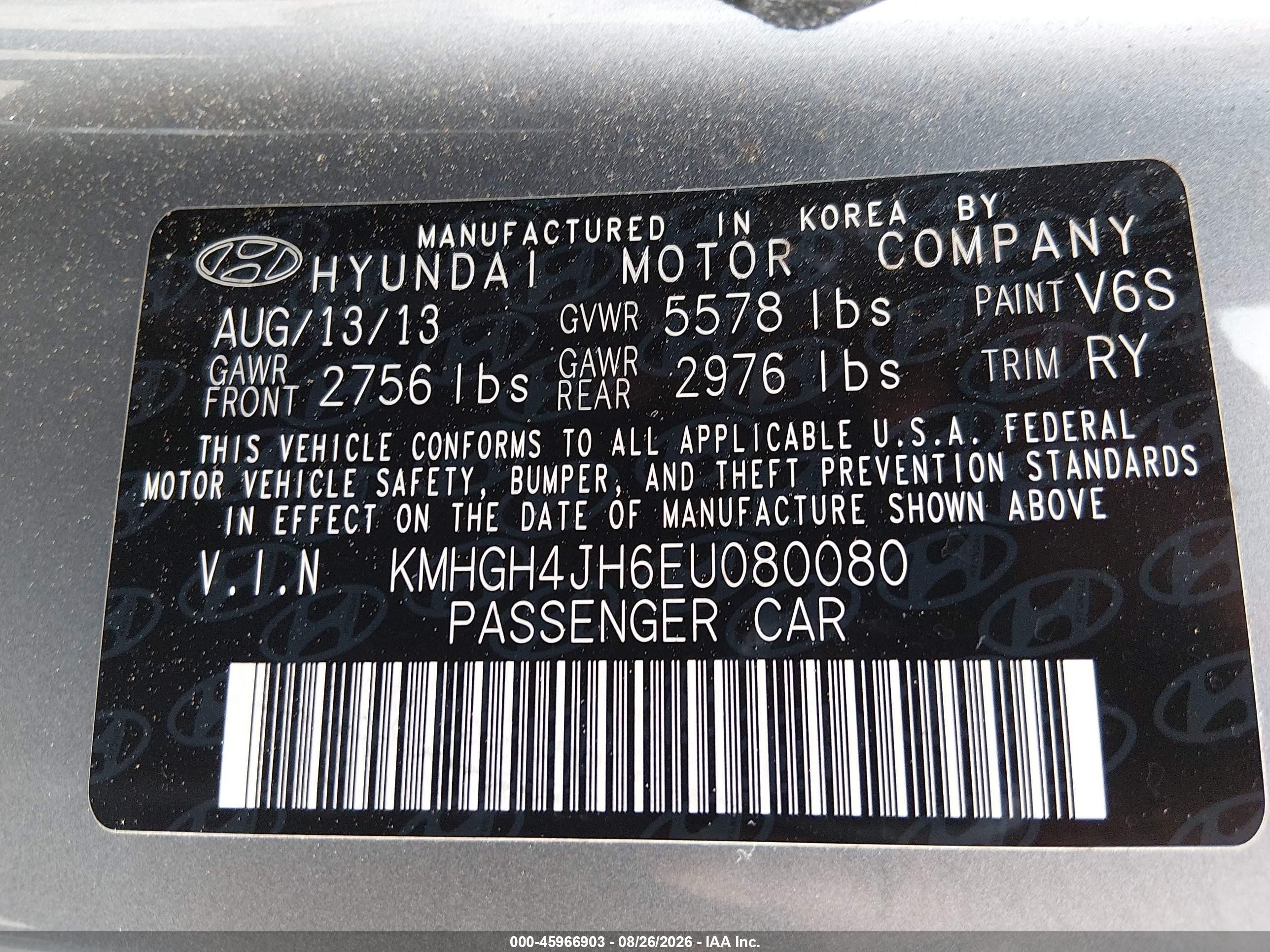 2014 Hyundai Equus Signature Light Blue vin: KMHGH4JH6EU080080