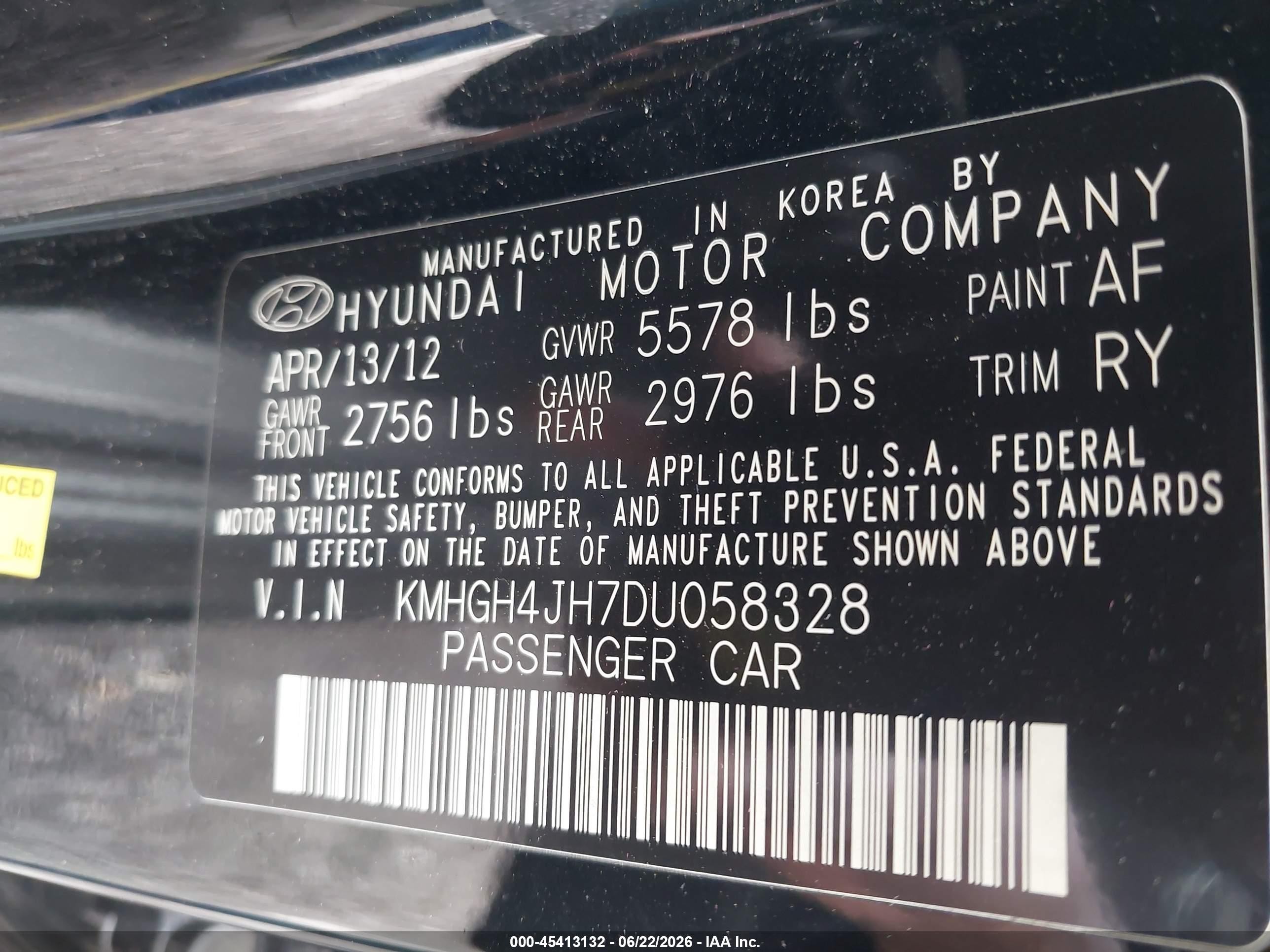 2013 Hyundai Equus Signature Black vin: KMHGH4JH7DU058328