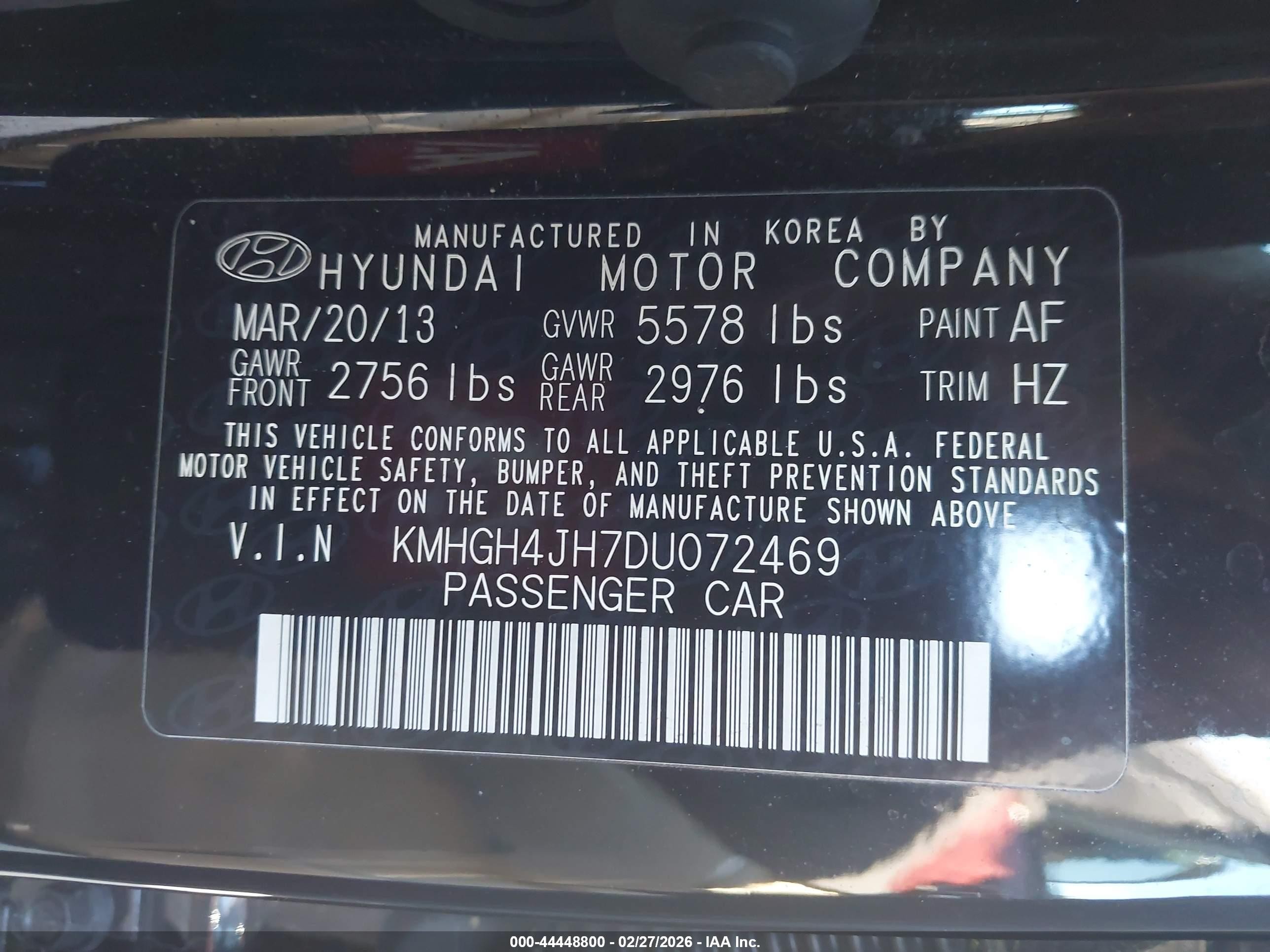 2013 Hyundai Equus Signature Black vin: KMHGH4JH7DU072469