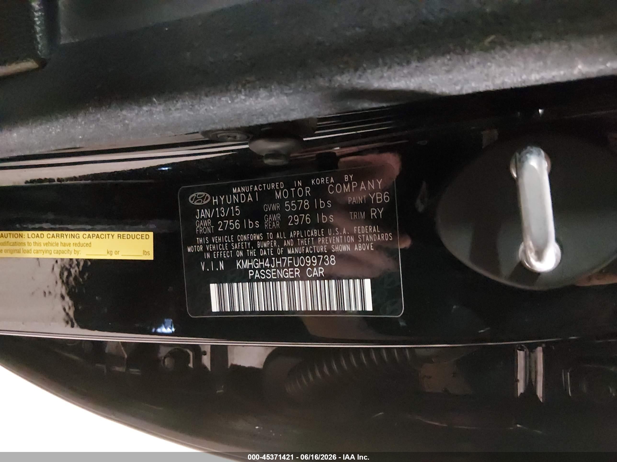 2015 Hyundai Equus Signature Black vin: KMHGH4JH7FU099738
